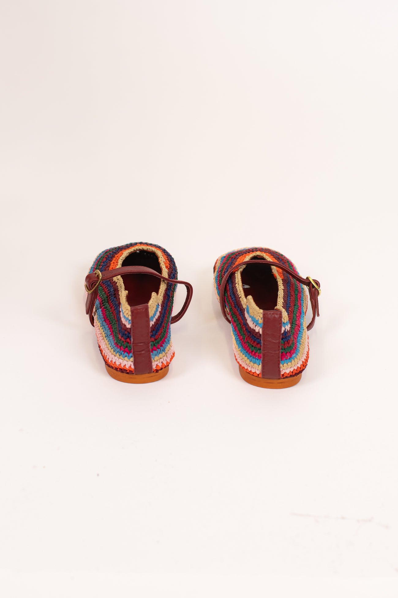 Mosaic - Ballerina in rafia multicolor con cinturino in pelle