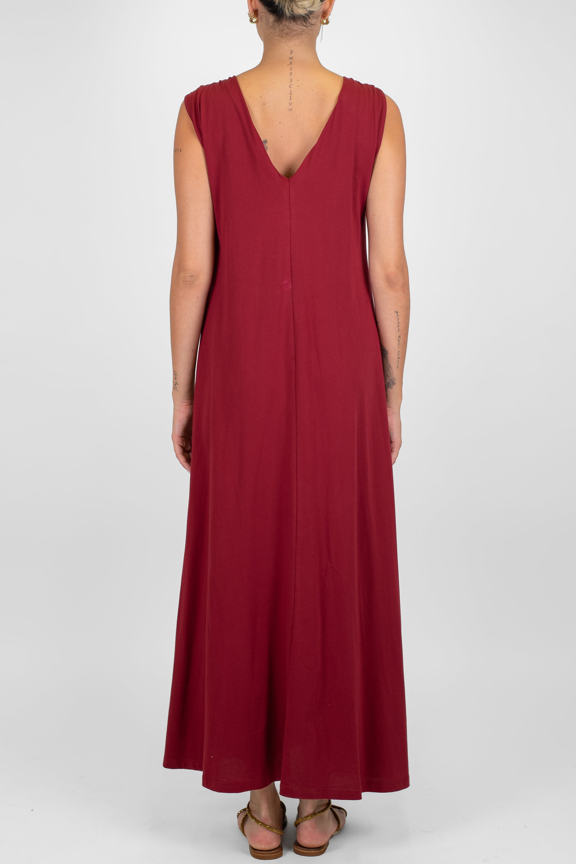 Motel - Abito lungo in cotone con applicazioni sulle spalline