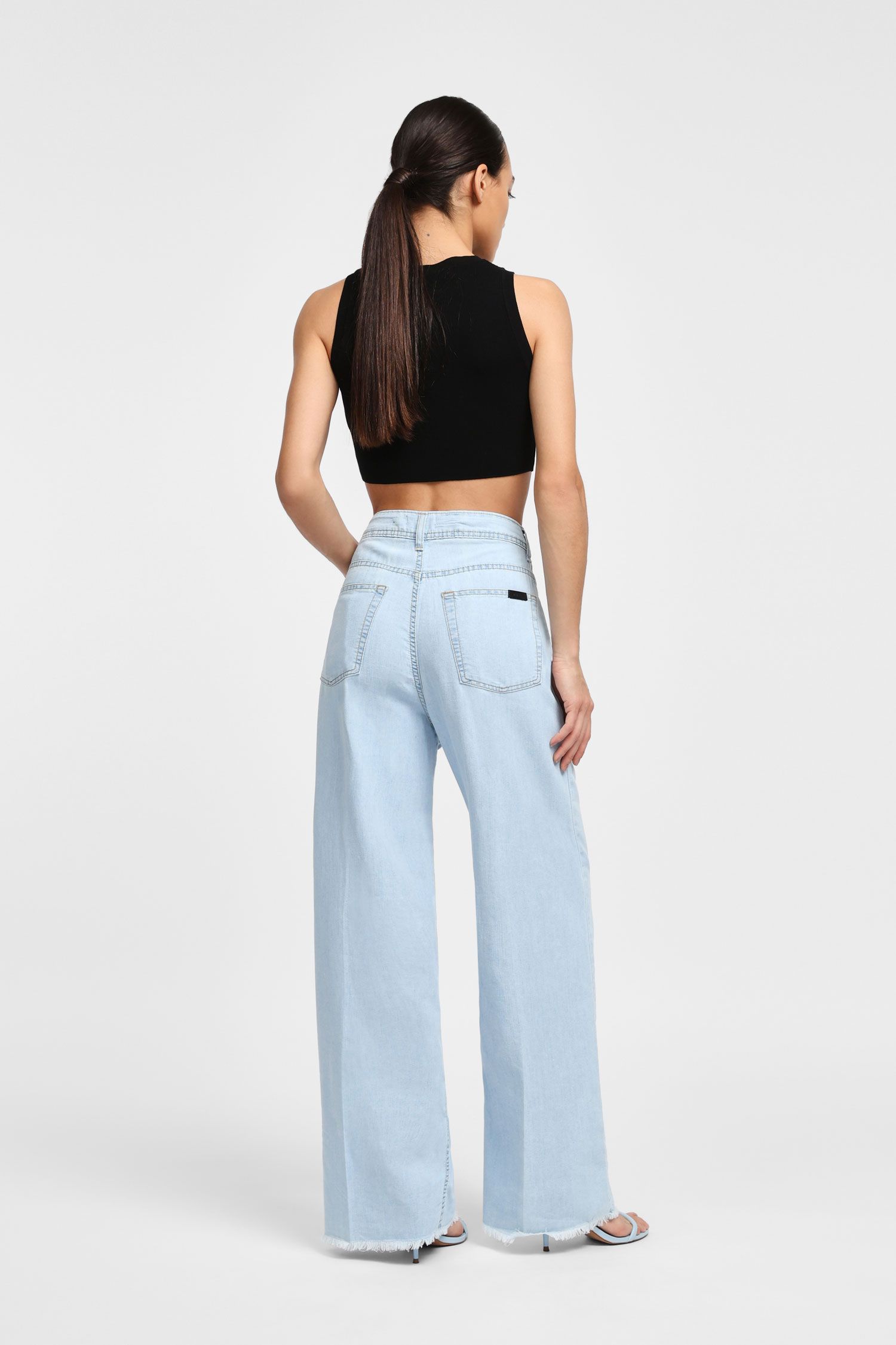 Dixie - Jeans palazzo lavaggio chiaro sfrangiato sotto