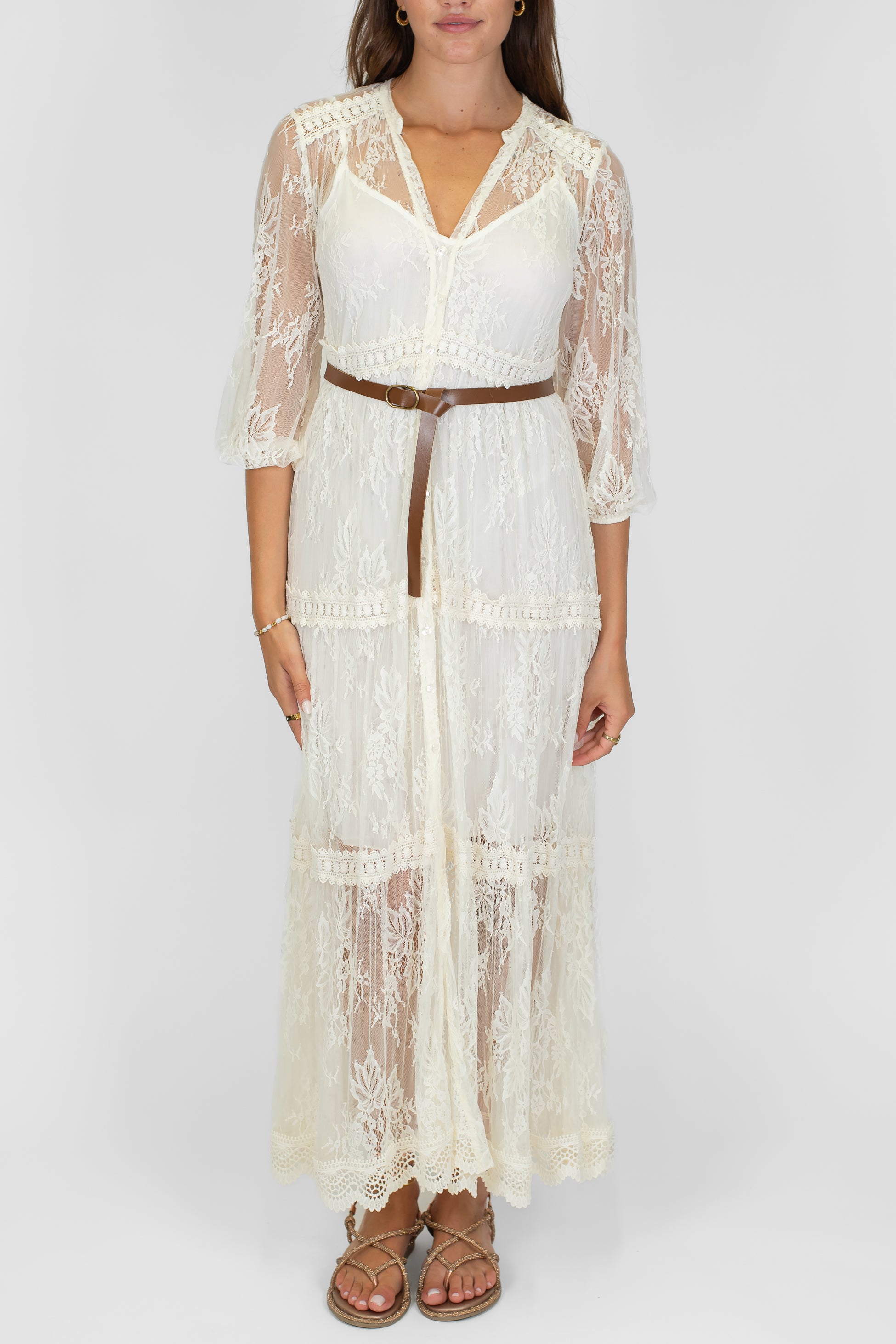 Motel - Abito lungo in pizzo con fodera interna