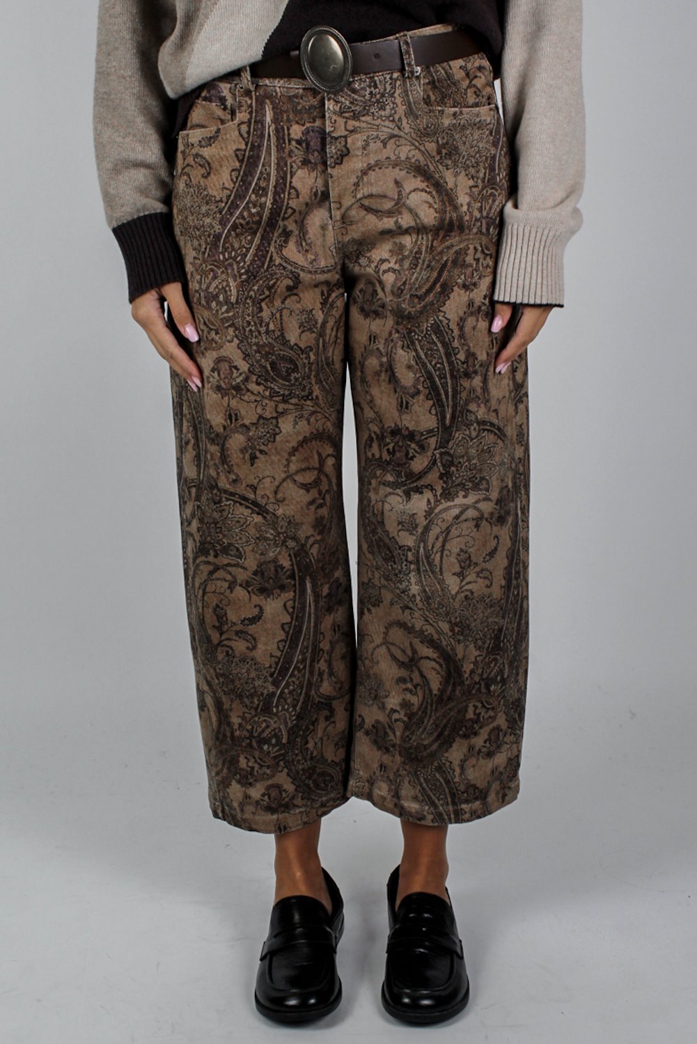 Motel - Pantalone regular crop fantasia bandana in denim colorato