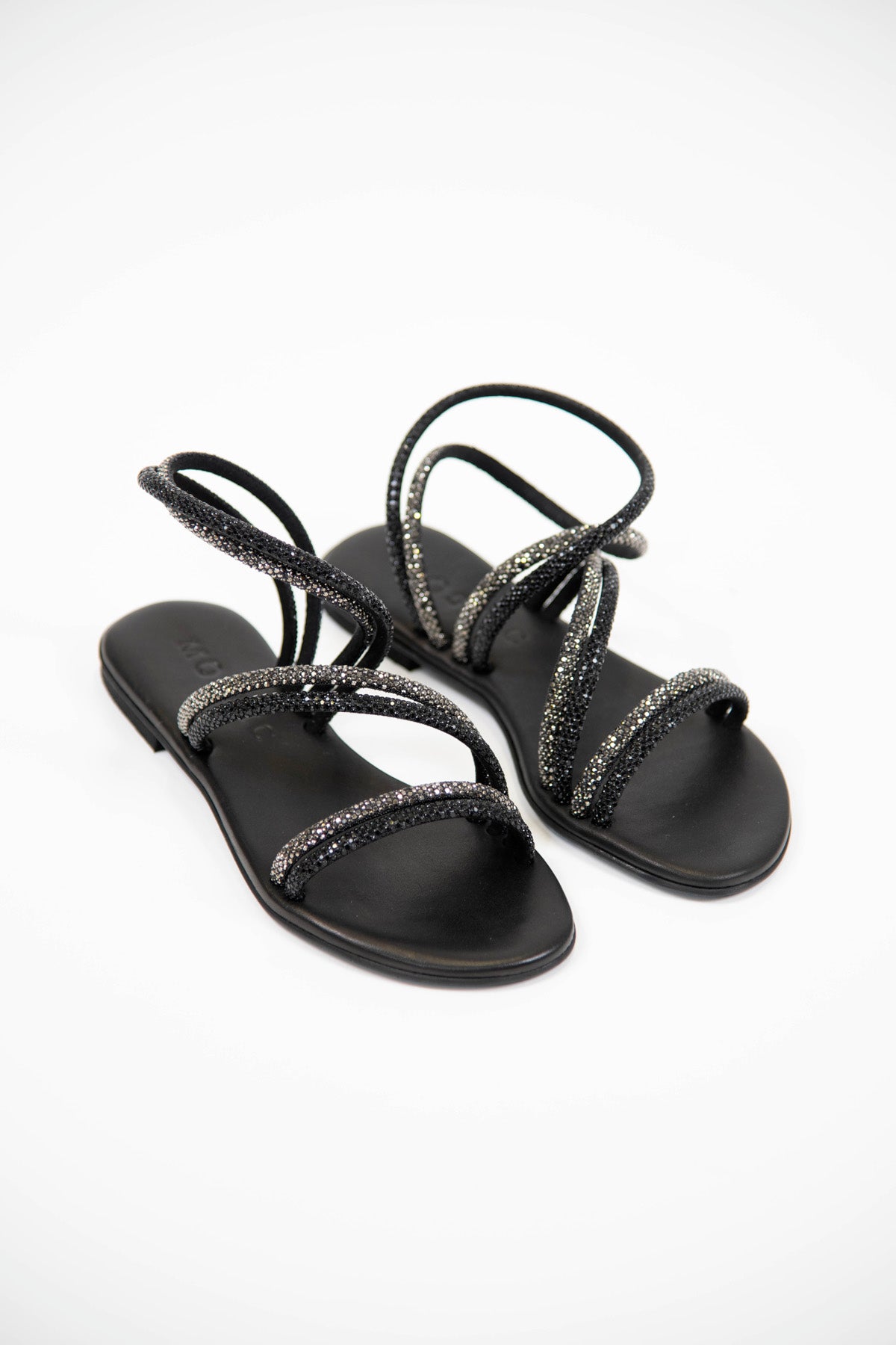 Mosaic - Sandalo strass con doppia fascia bicolore e sottopiede nero