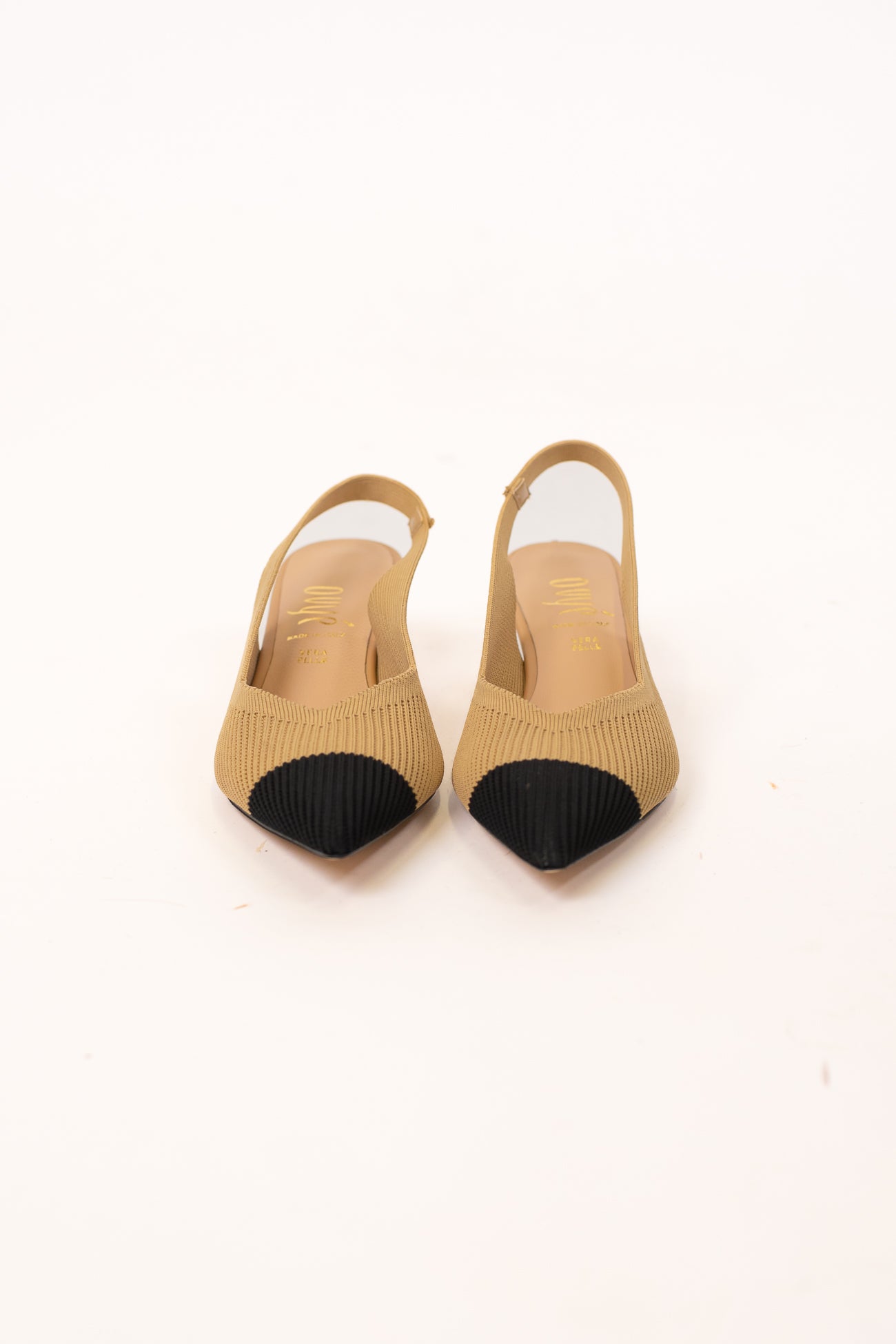 Ovyé - Slingback in maglia tramata con punta a contrasto