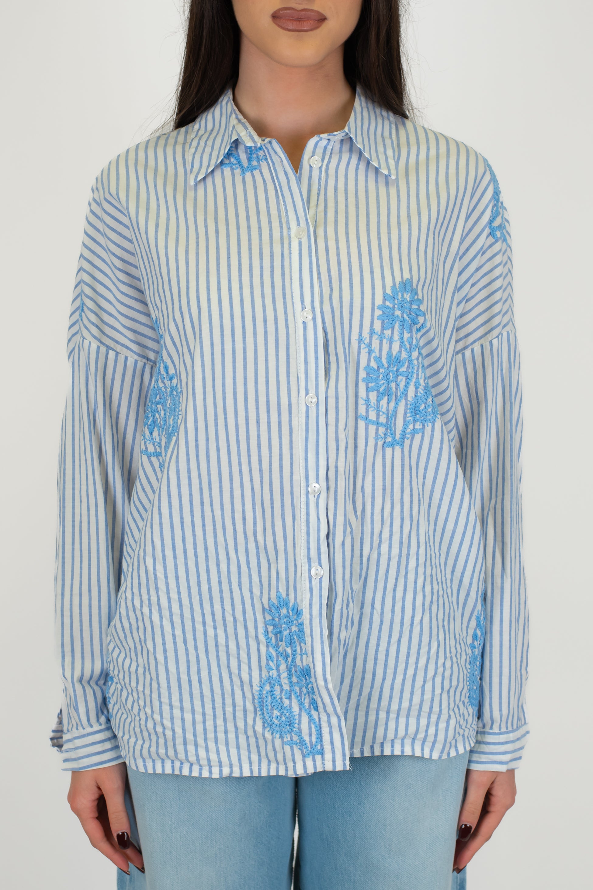 Motel - Camicia rigata con ricami