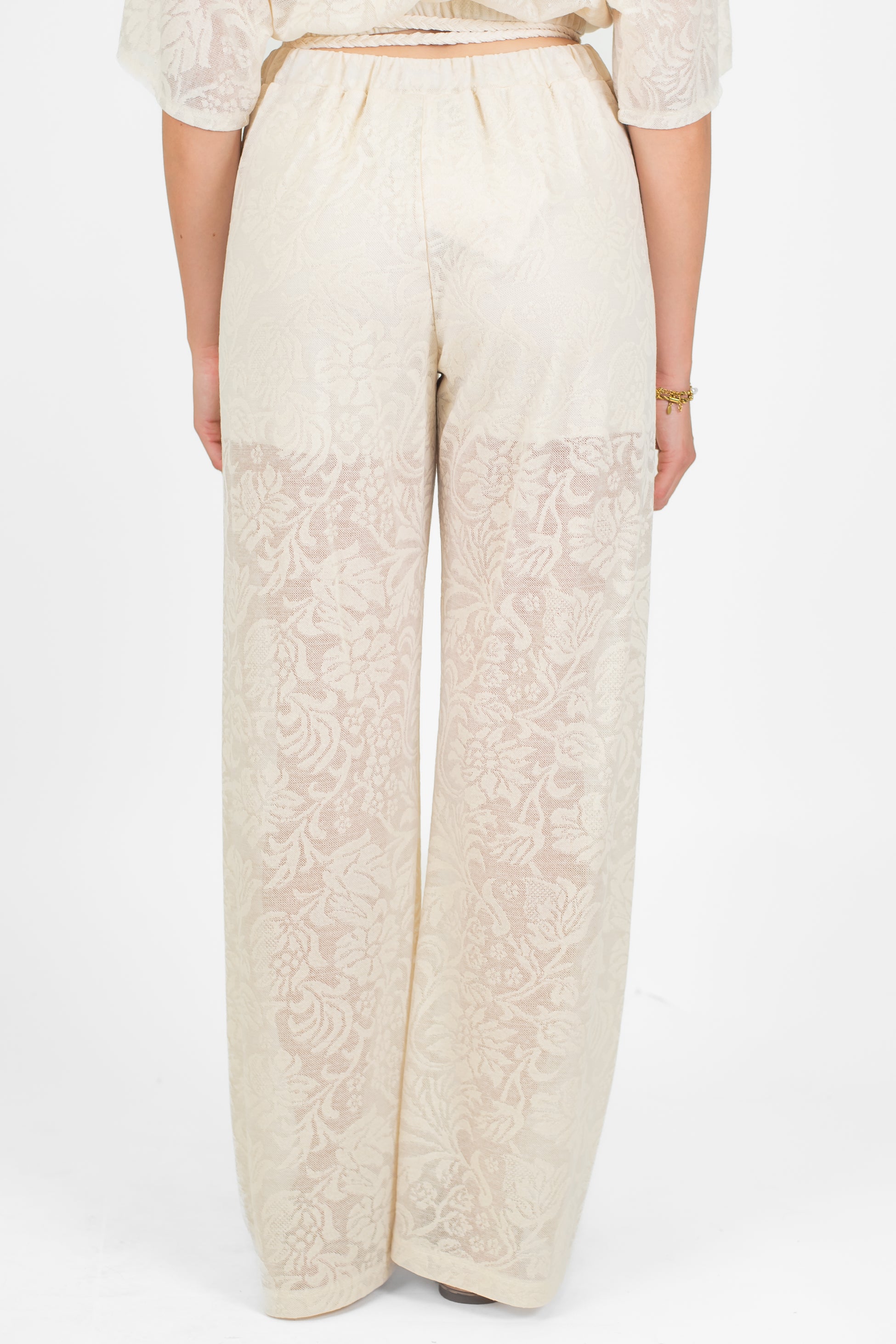 Haveone - Pantalone ricamato in pizzo con elastico in vita e fodera interna