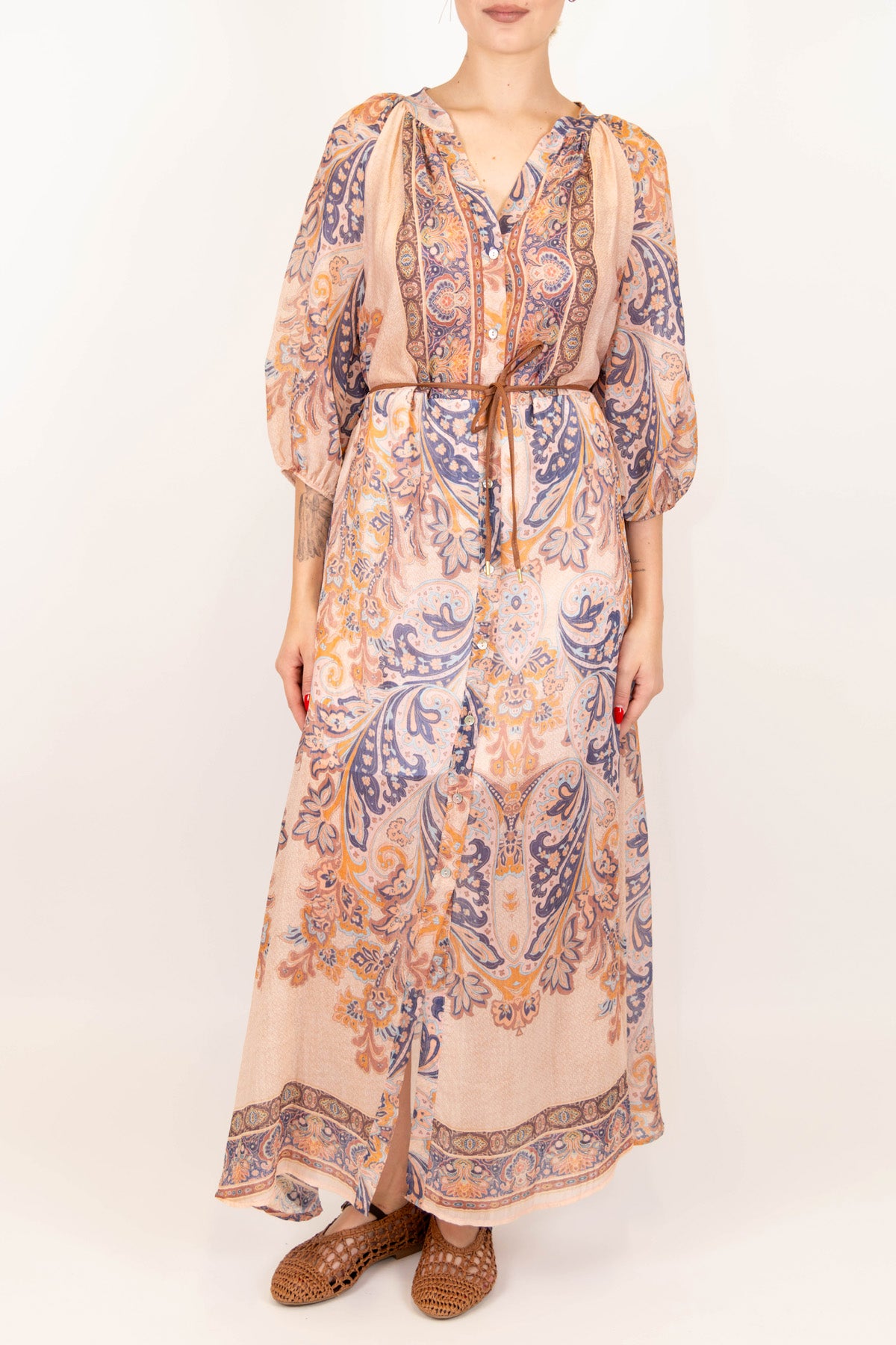 Motel - Chemisier fantasia astratta in lyocell con collo coreano e manica tre quarti