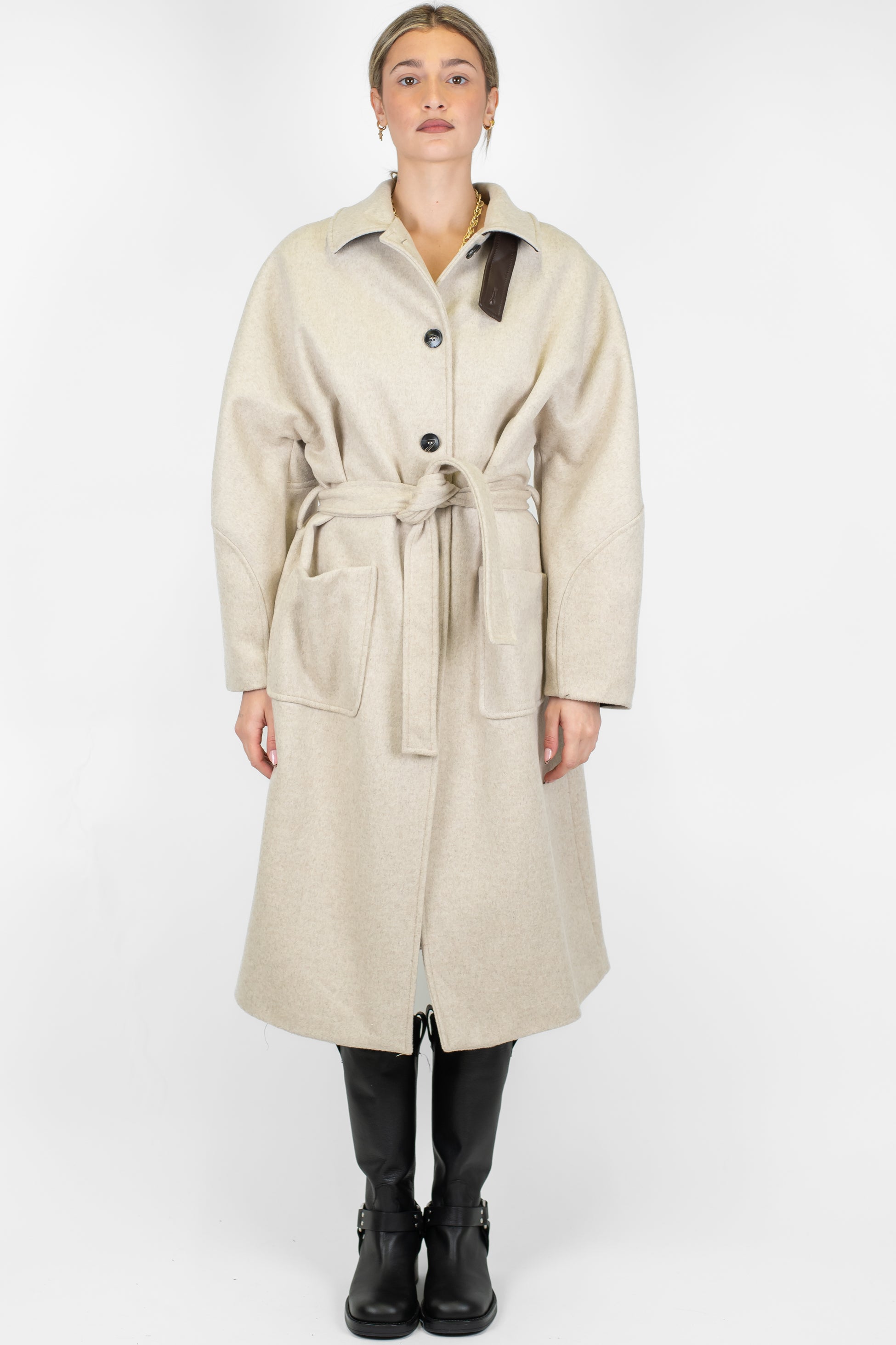 Motel - Cappotto in misto lana con tasconi e cintura in tessuto