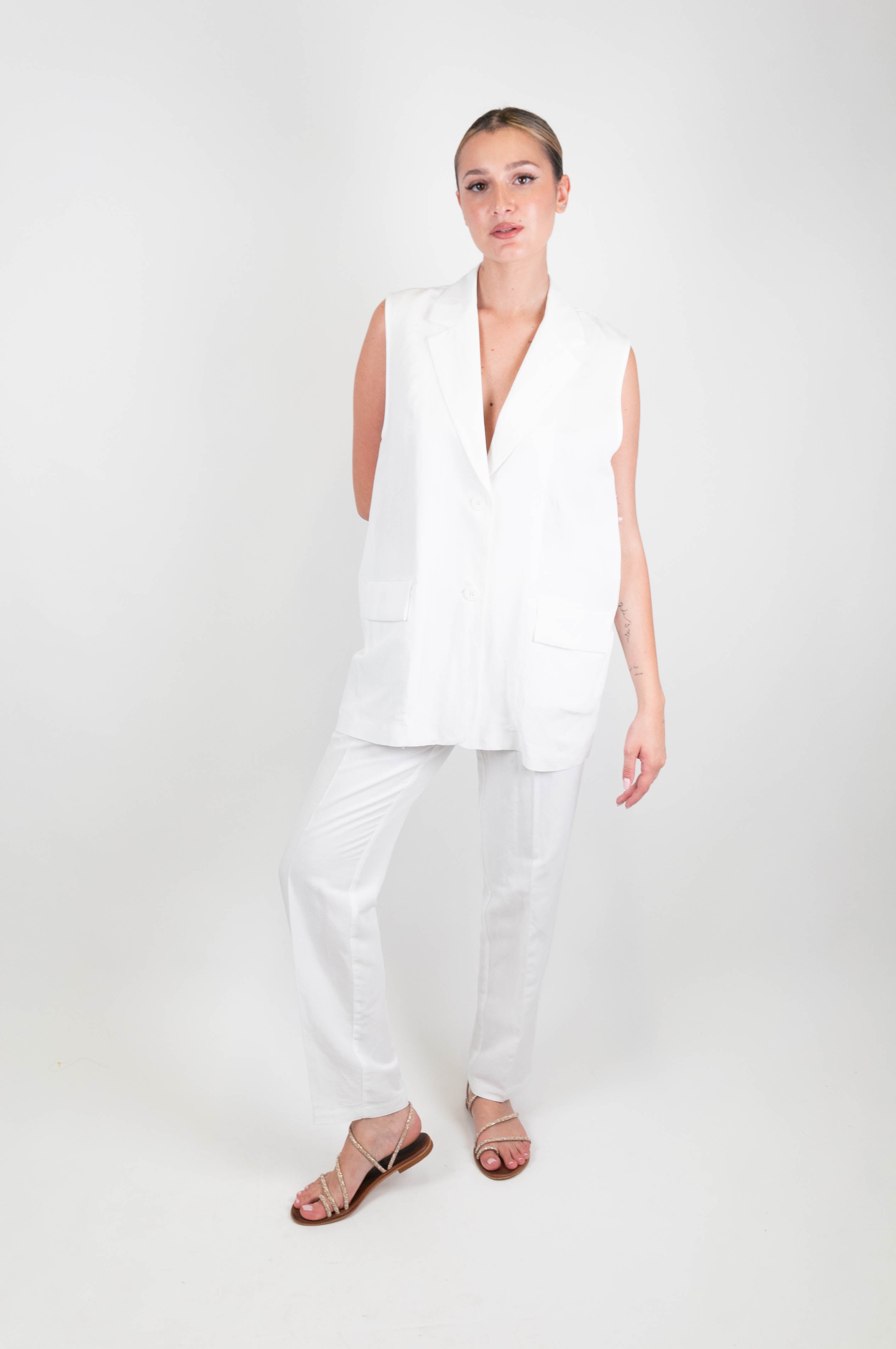 Haveone - Pantalone in misto lino con elastico sul retro