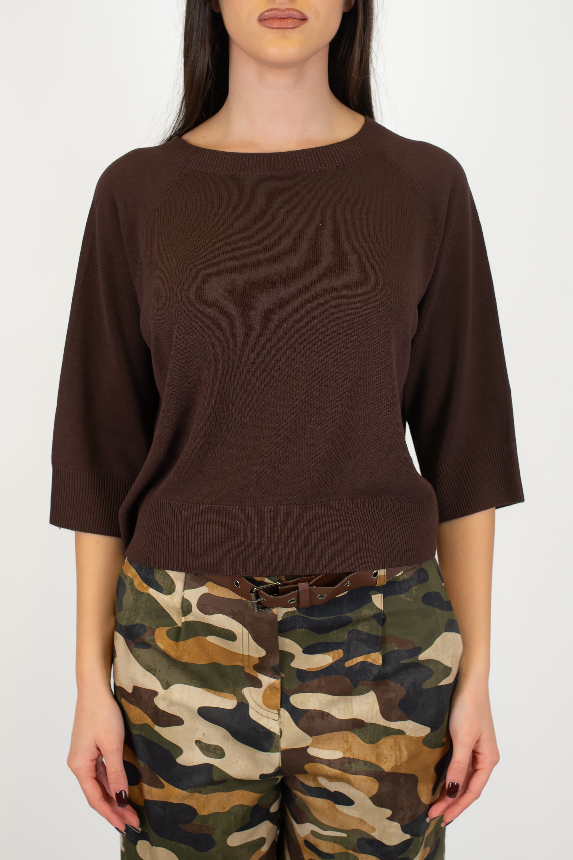 Kontatto - Maglia girocollo con manica tre quarti in viscosa leggera