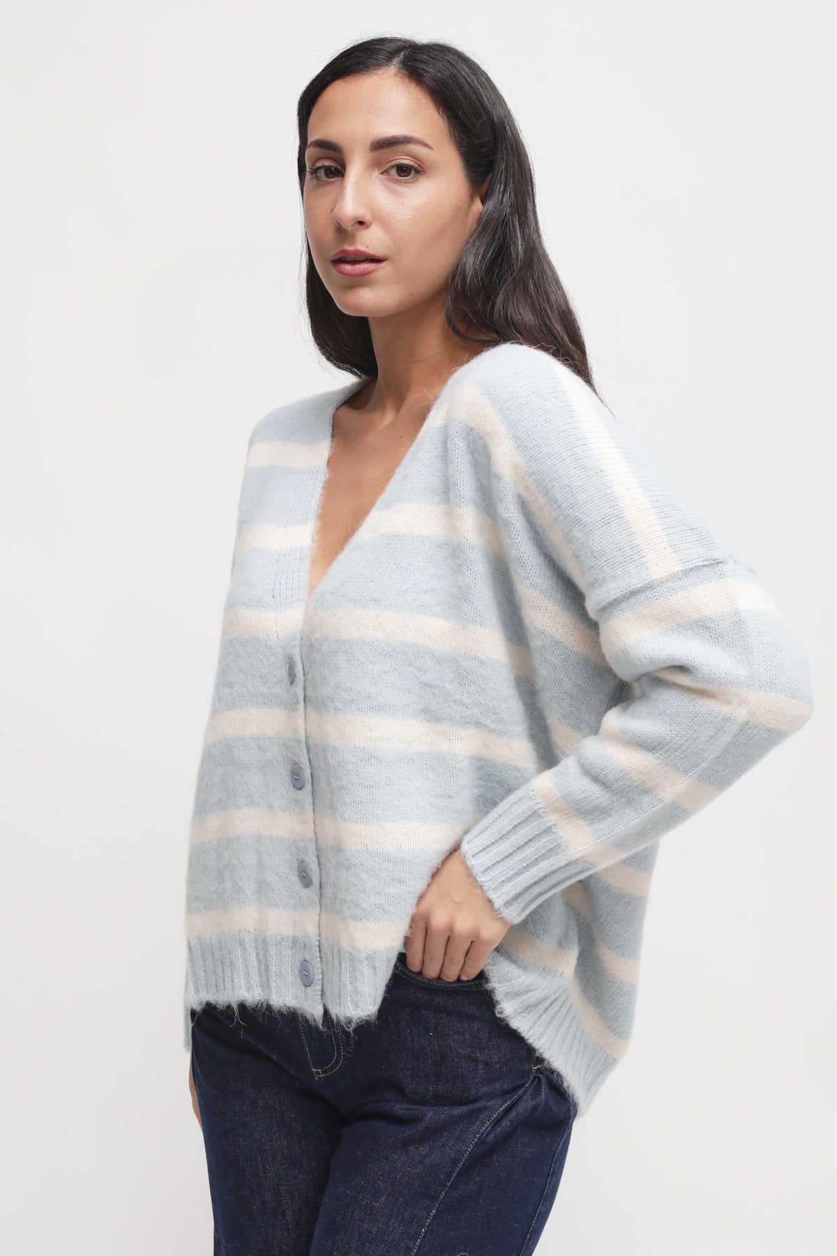 Maryley - Maglia over fantasia righe in misto lana