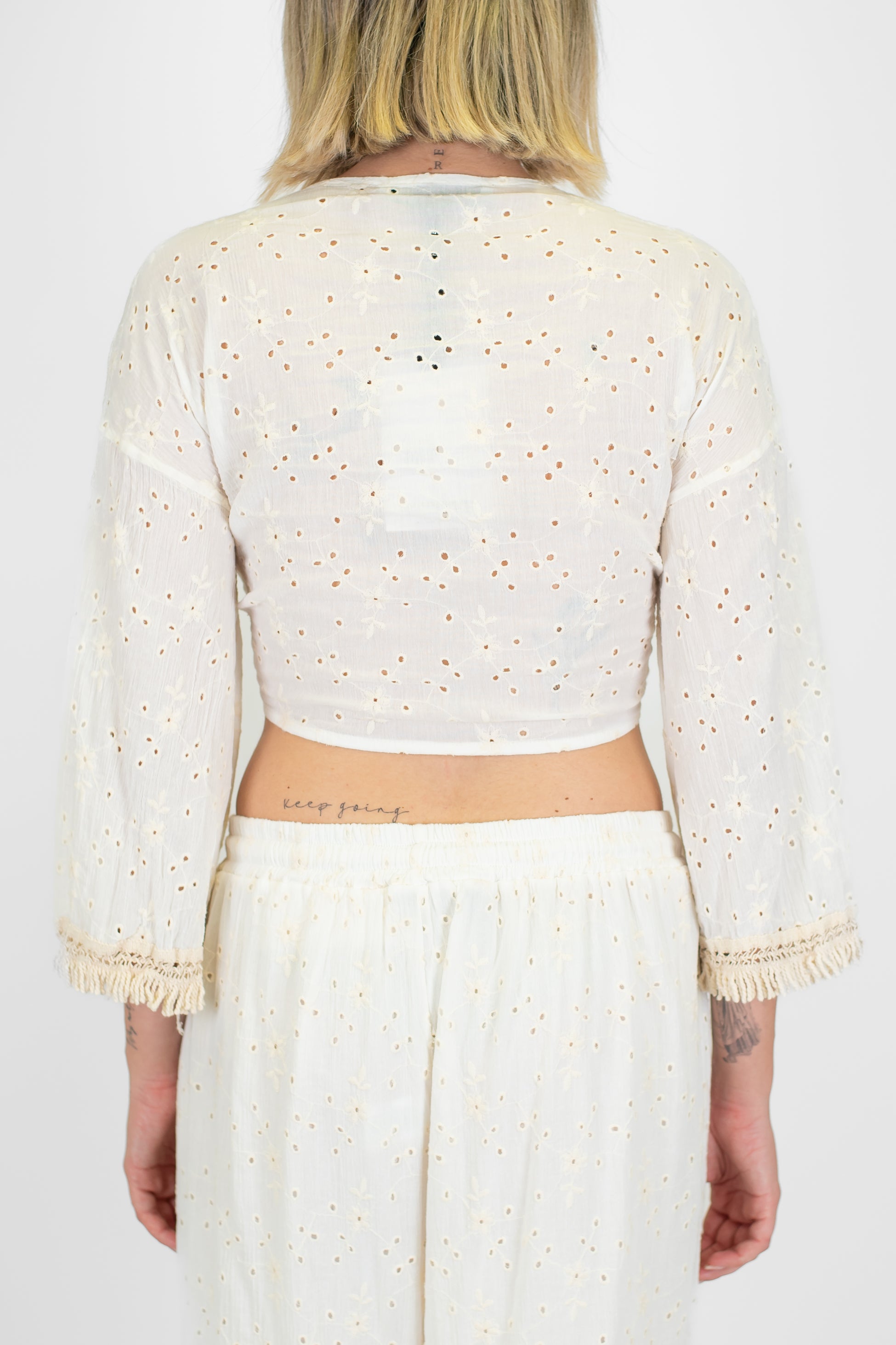 Haveone - Coordinato pantalone più top in pizzo san gallo