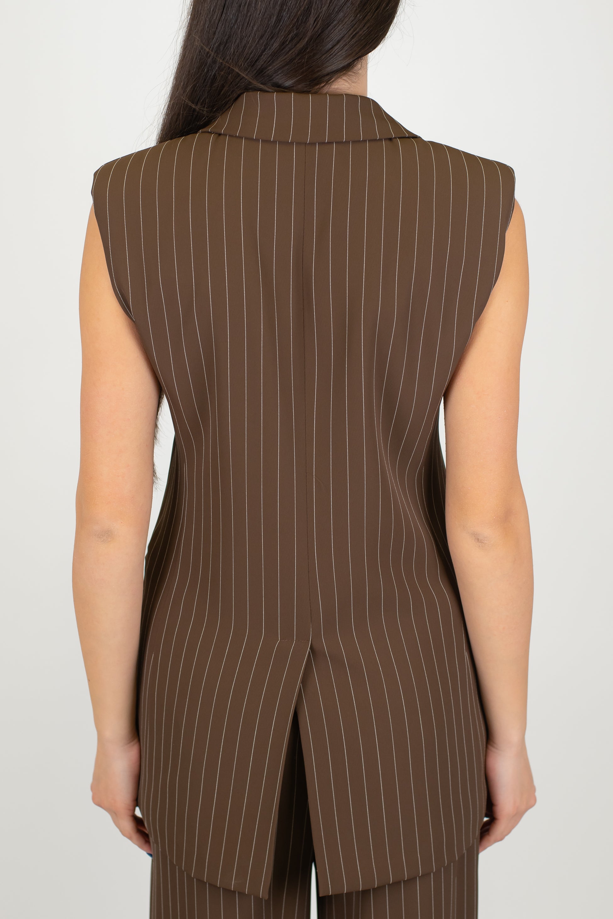 Maryley - Gilet lungo doppiopetto gessato con spalline