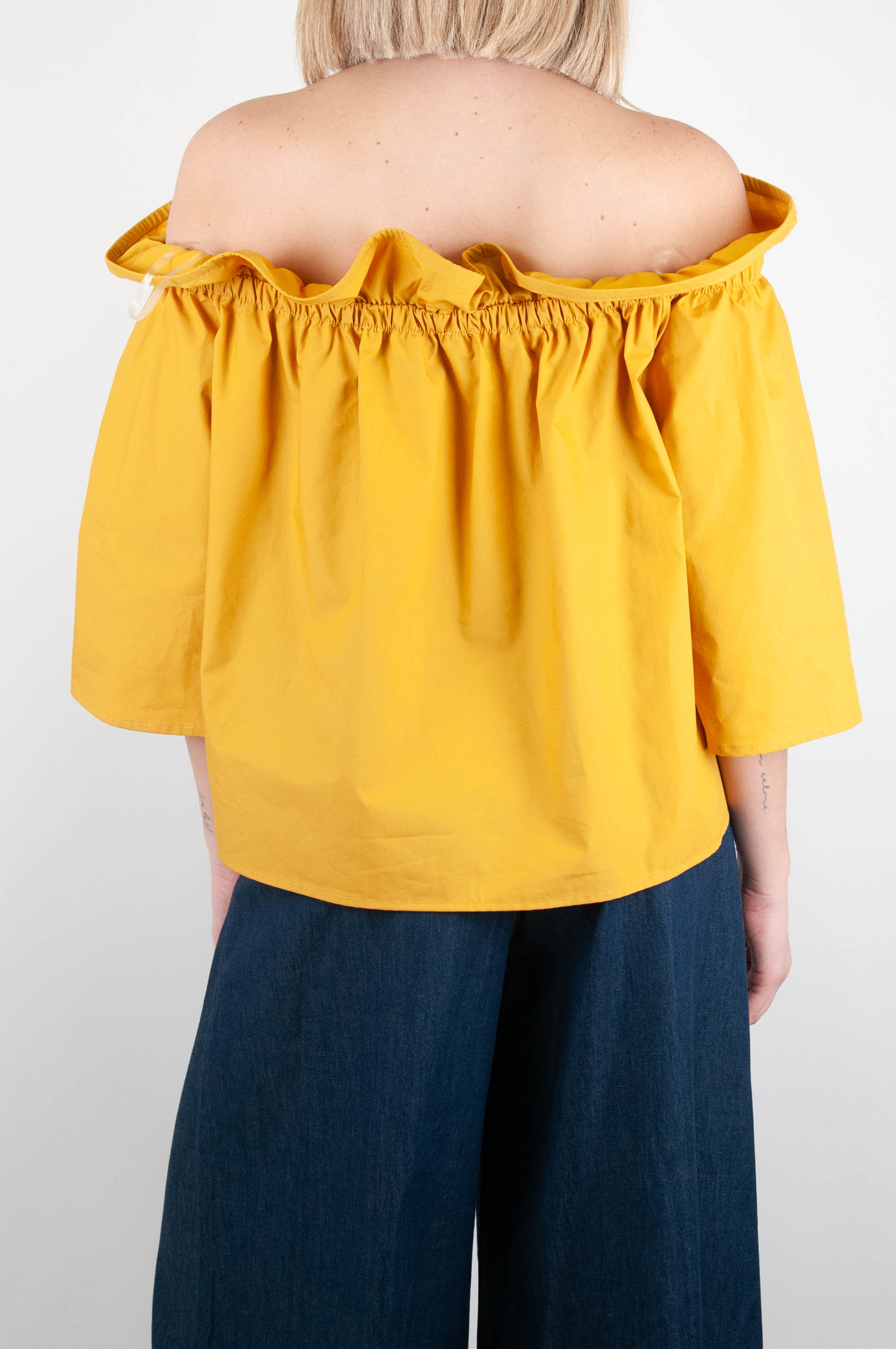 Dixie - Top scollo shiffer con rouches e manica tre quarti