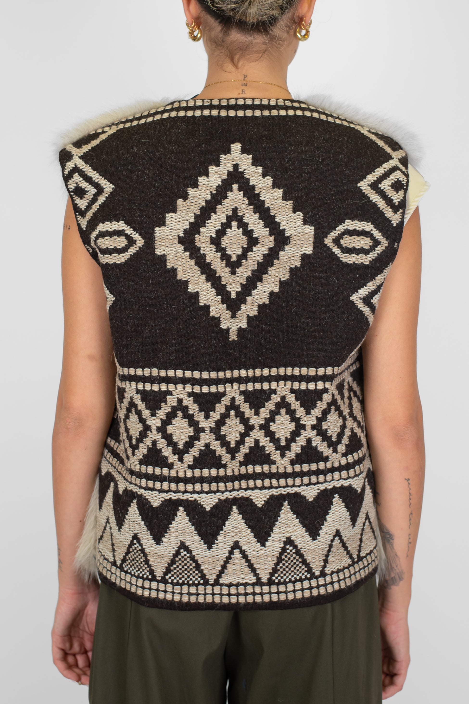 Motel - Gilet in ecopelliccia in misto lana con trama sul retro