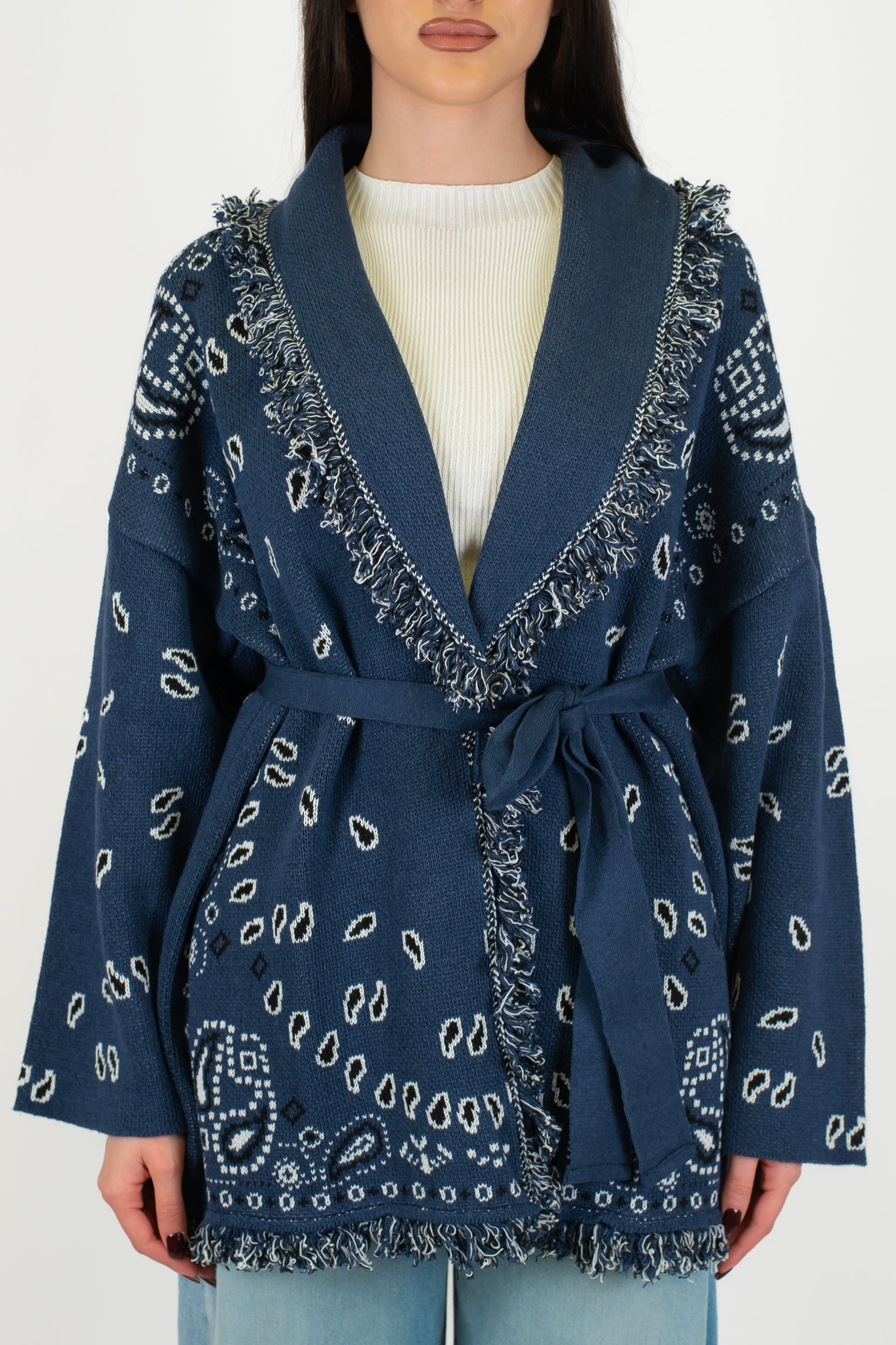 Tensione in - Cardigan fantasia bandana con frange