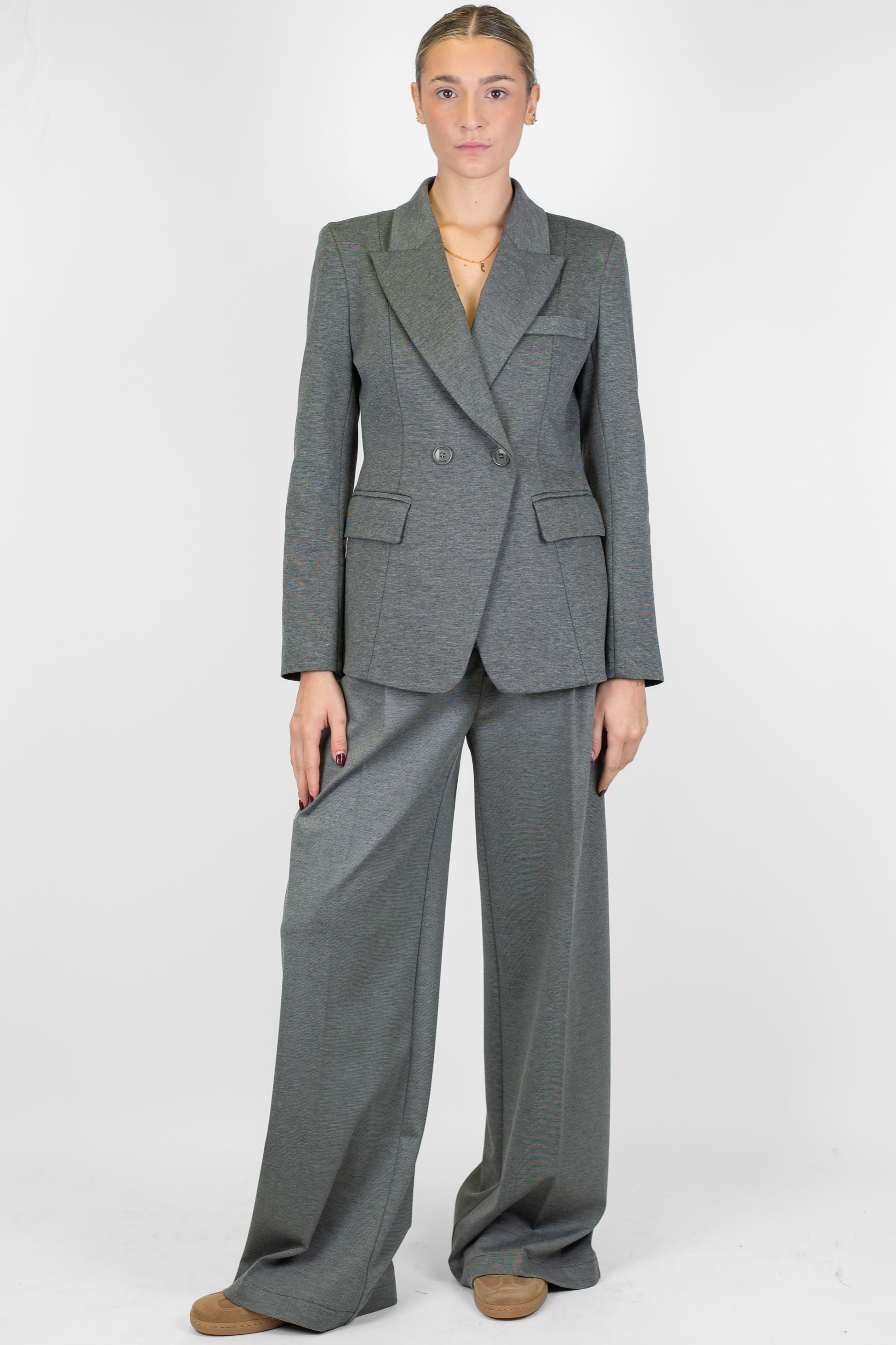 Maryley - Pantalone palazzo in punto milano con elastico sul retro