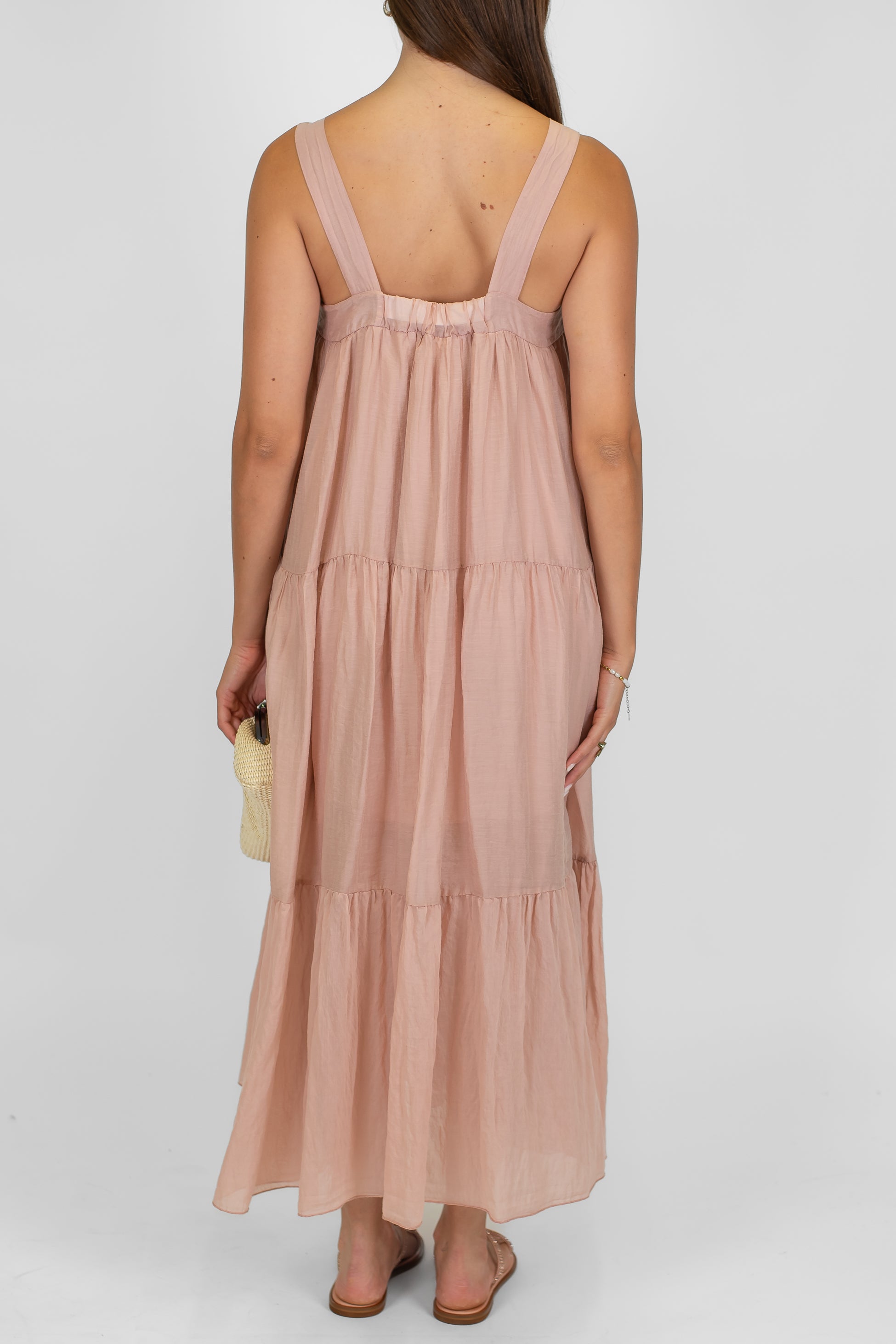 Tensione in - Abito lungo in lyocell con brettelle e balze