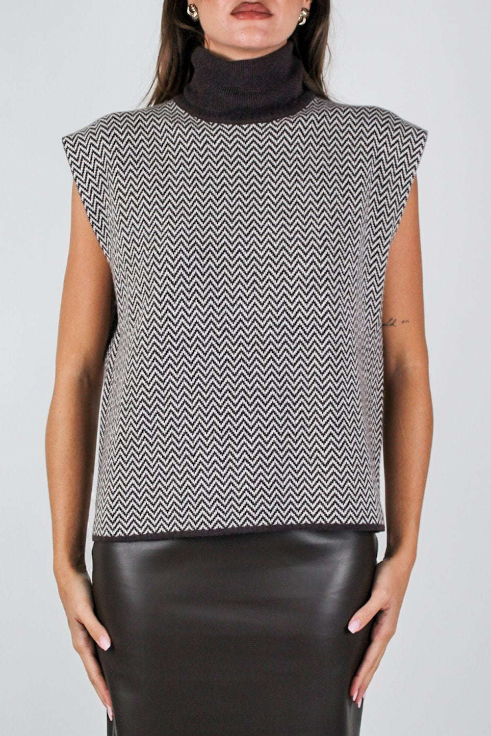 Maryley - Dolcevita giromaniche fantasia zig zag in misto lana e cashmere