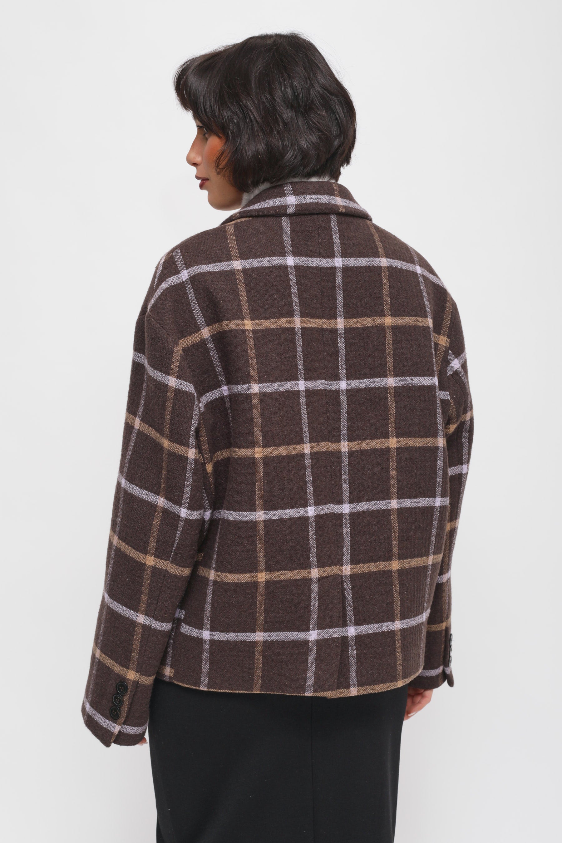 Maryley - Giacca monopetto crop fantasia quadri