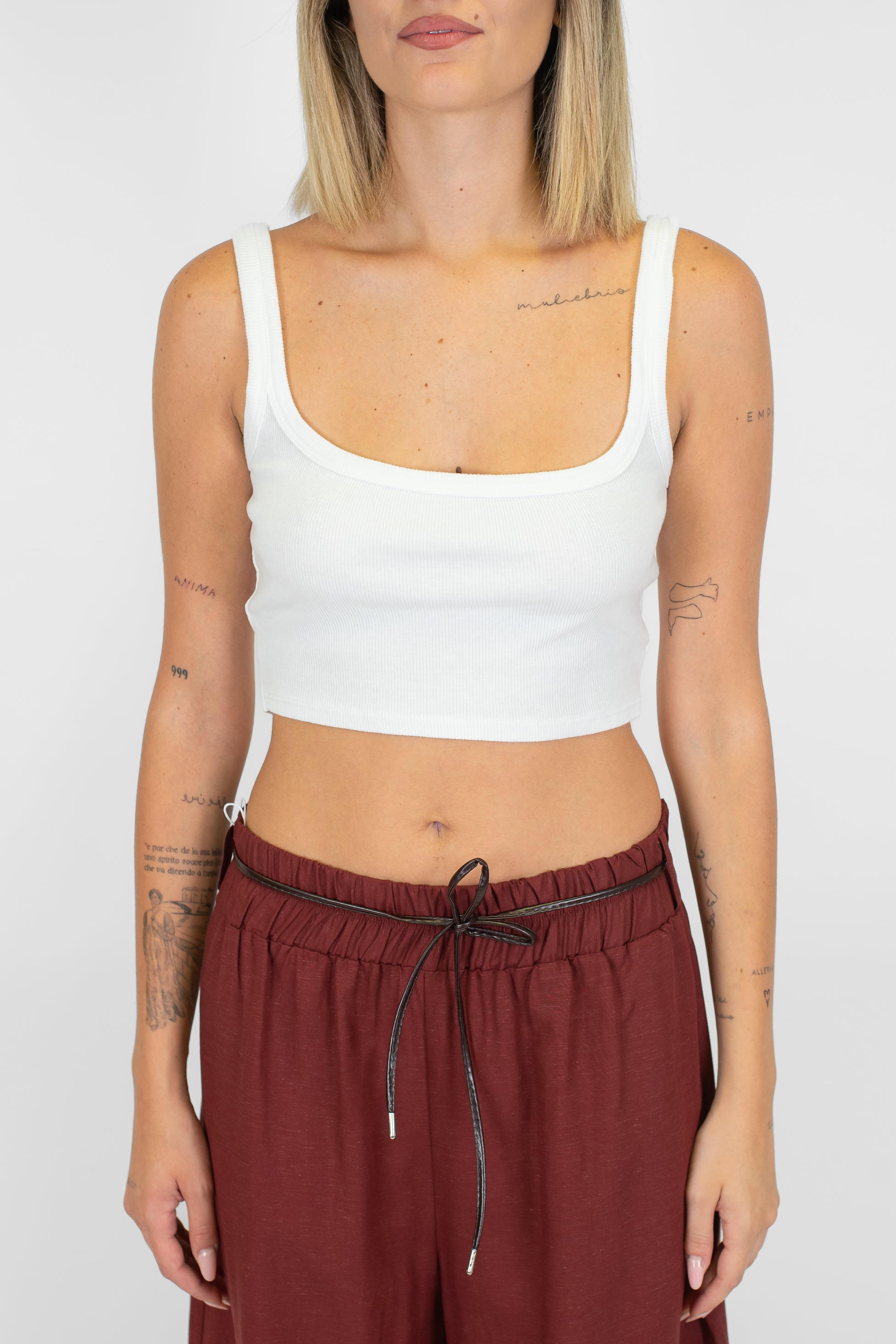 Haveone - Top scollo quadro a costine