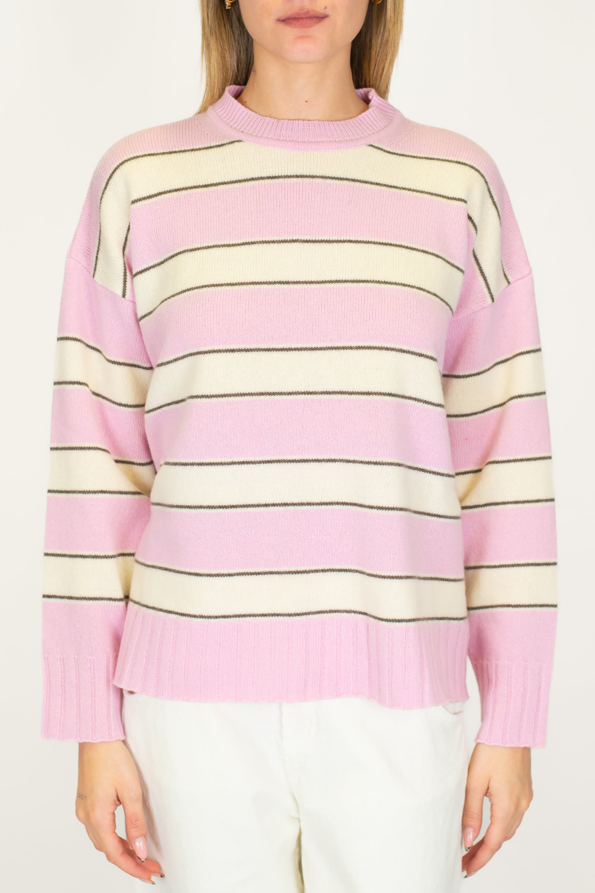 Tensione in - Maglia girocollo a righe in pura lana