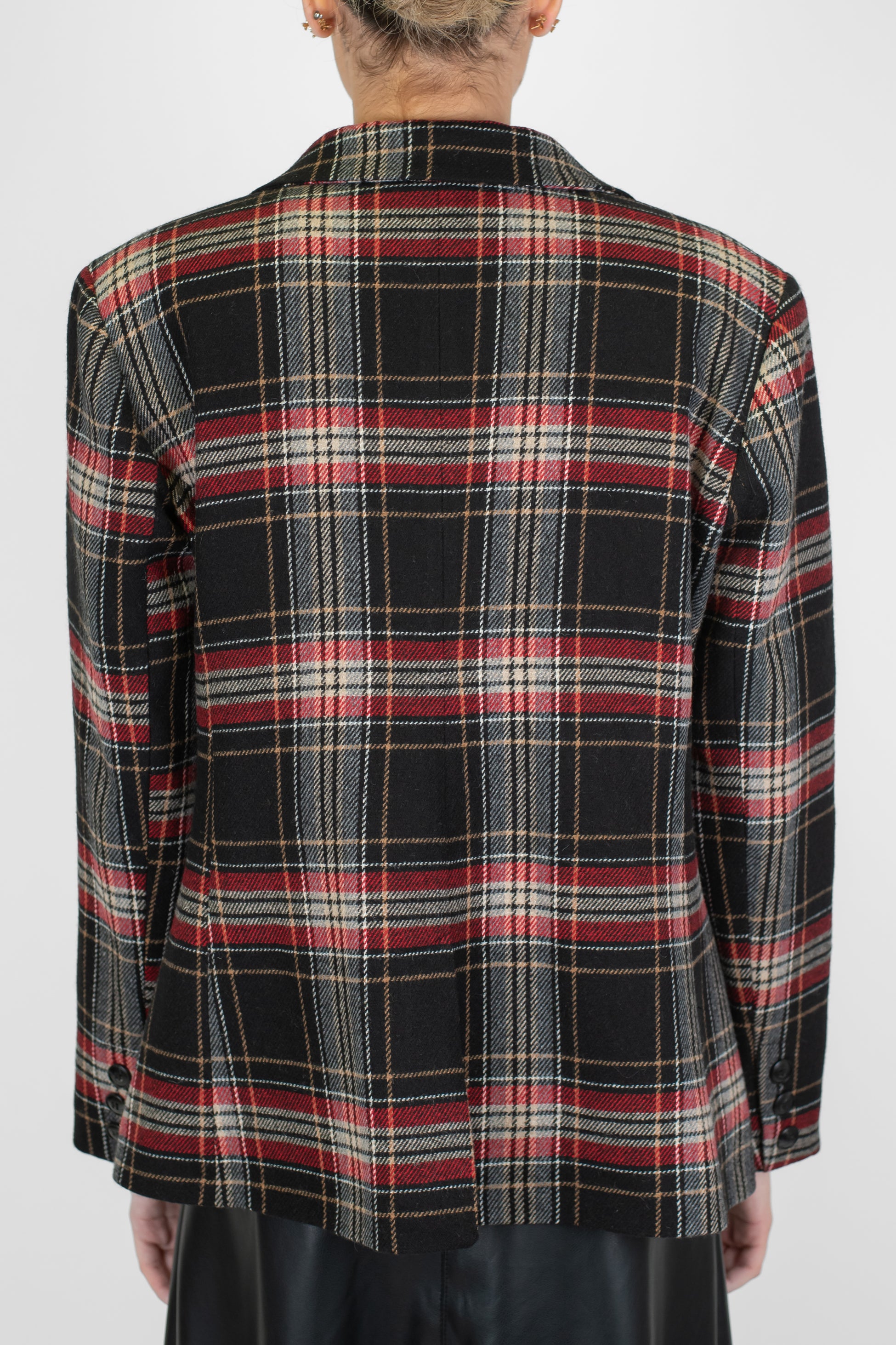 Motel - Giacca monopetto fantasia quadri in misto lana con spille gioiello