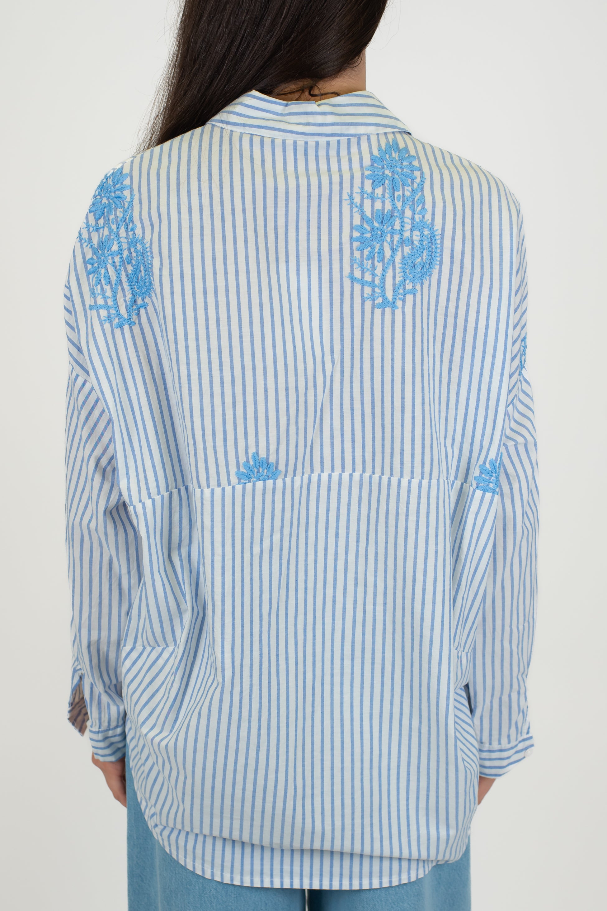 Motel - Camicia rigata con ricami