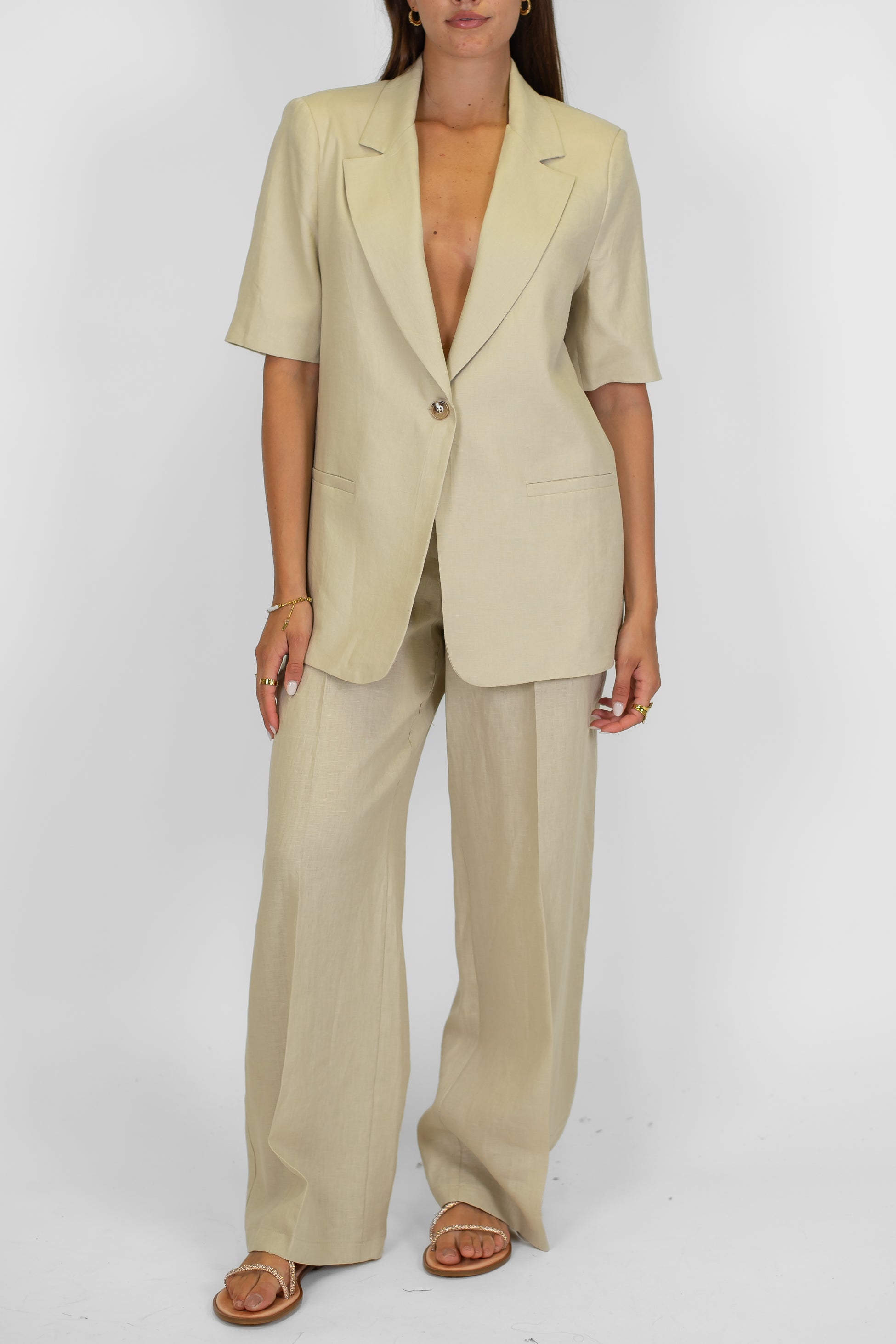 Tensione in - Pantalone palazzo in puro lino