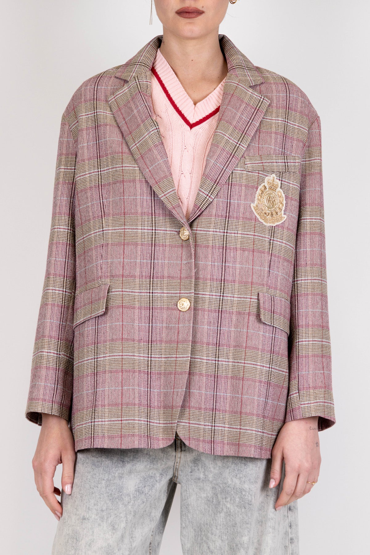 Tensione in - Giacca monpetto fantasia principe di galles con patch sul taschino