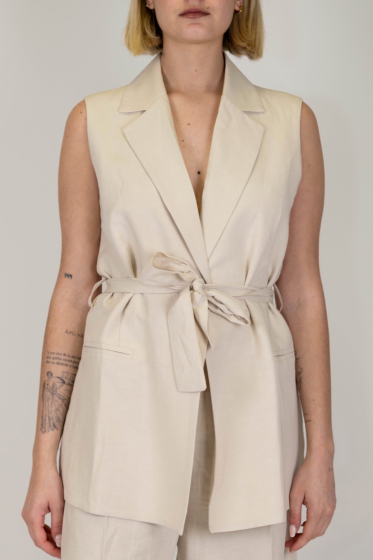 Motel - Giacca giromaniche in misto lino con cintura in tessuto