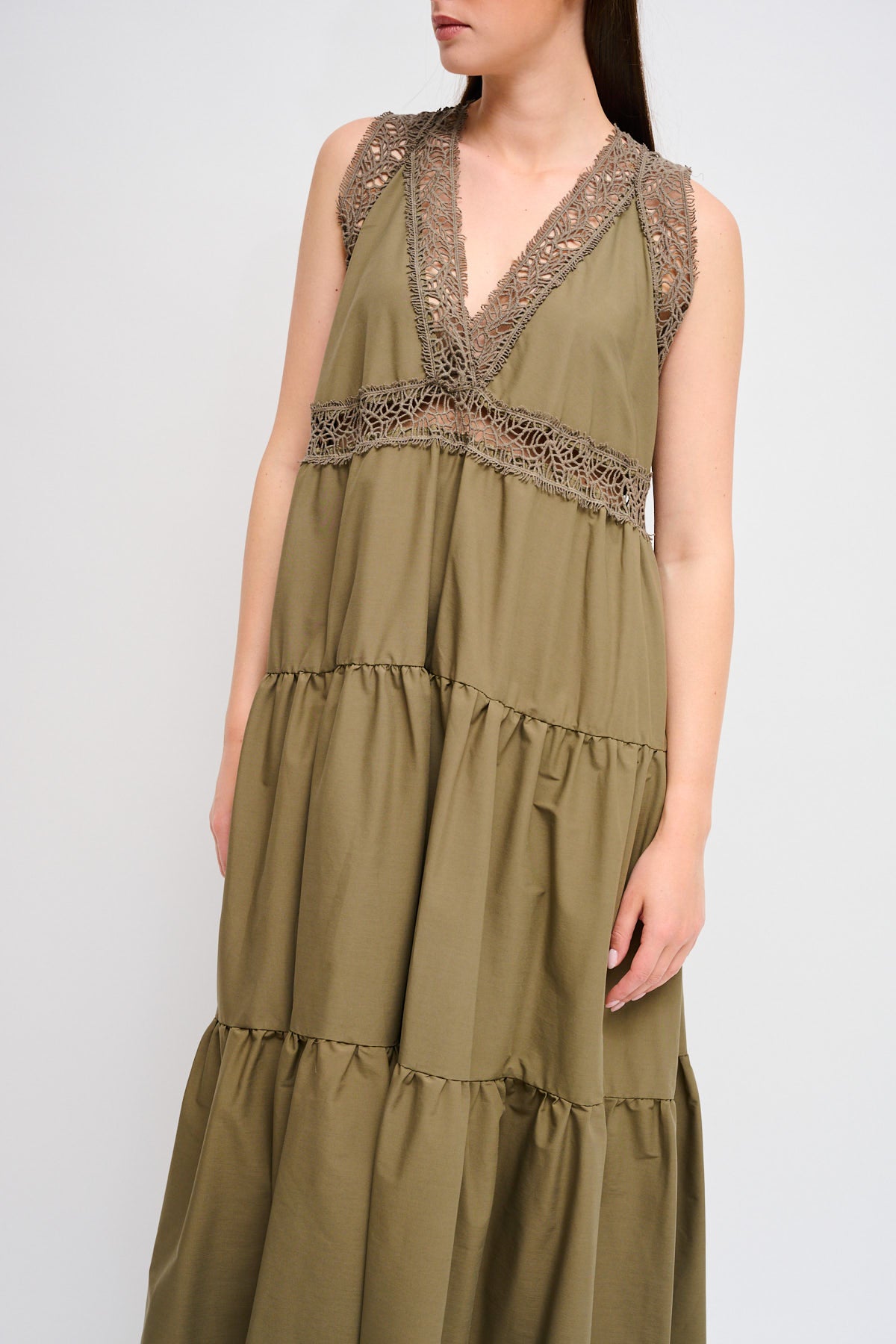 Maryley - Abito lungo con balze e profili in crochet