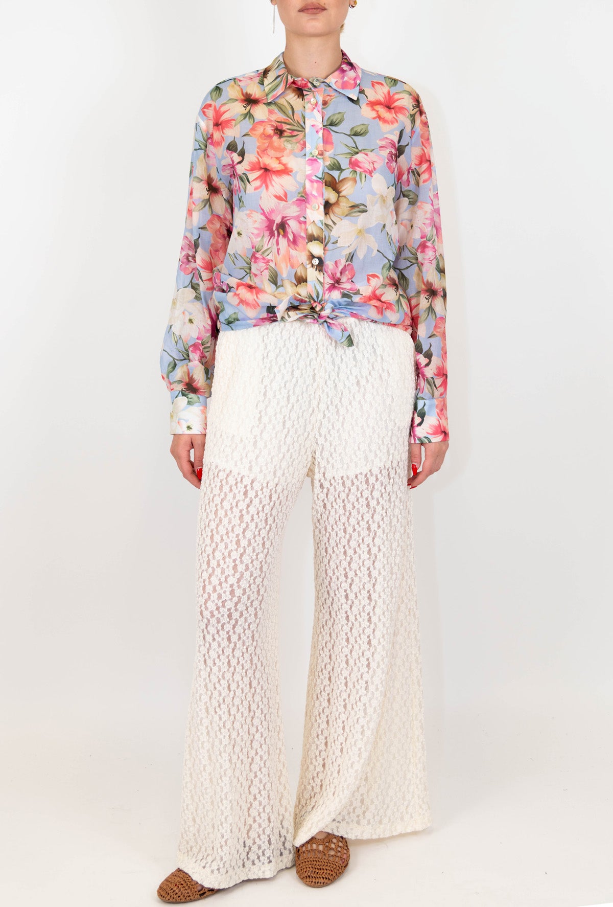 Tensione in - Pantalone palazzo in crochet con elastico in vita