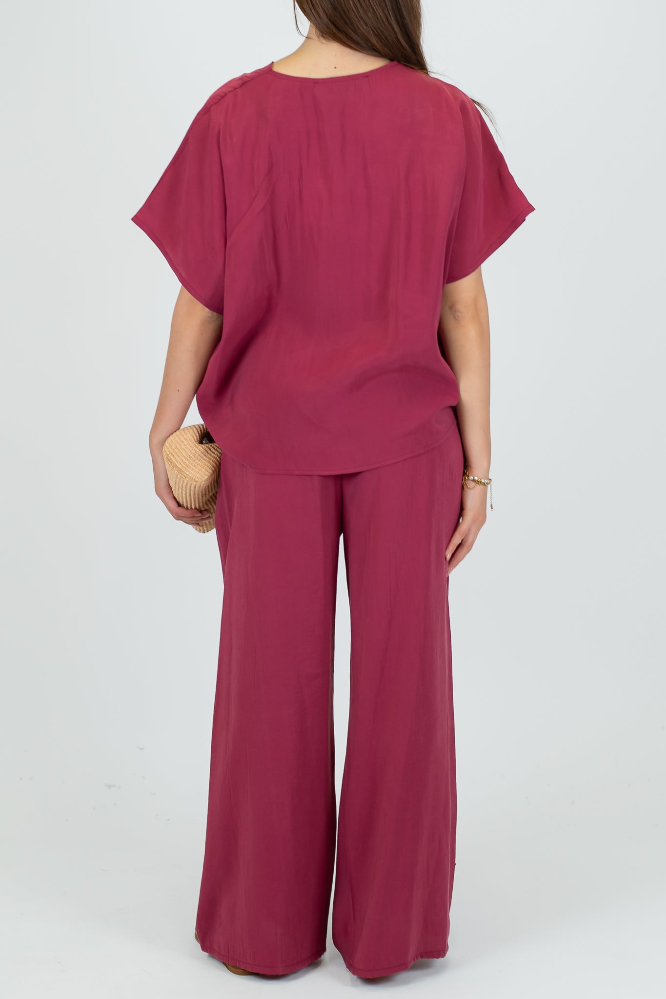 Haveone - Coordinato blusa scollo V e pantalone palazzo in cupro