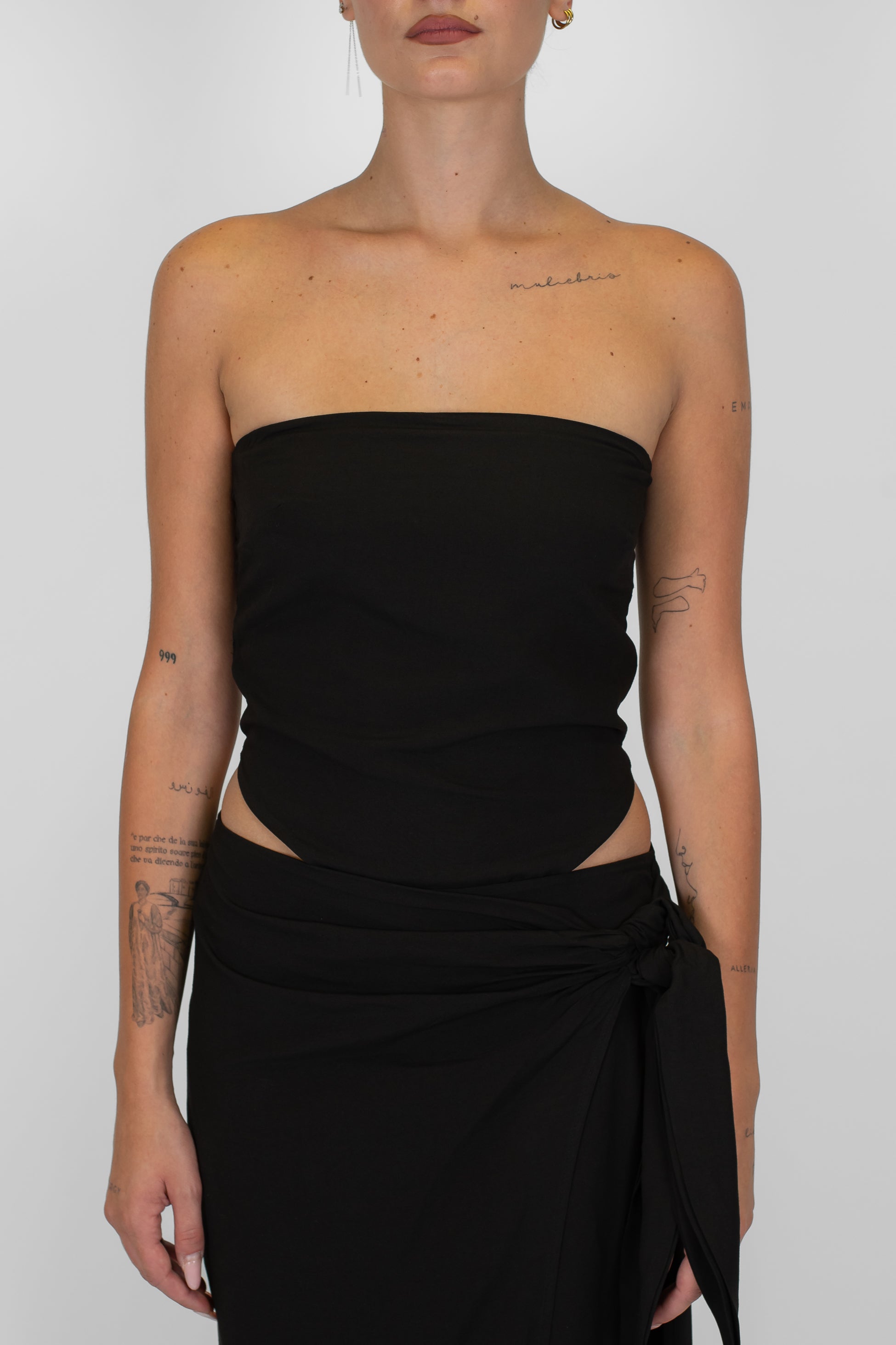 Tensione in - Top foulard in misto lino/viscosa con elastico dietro