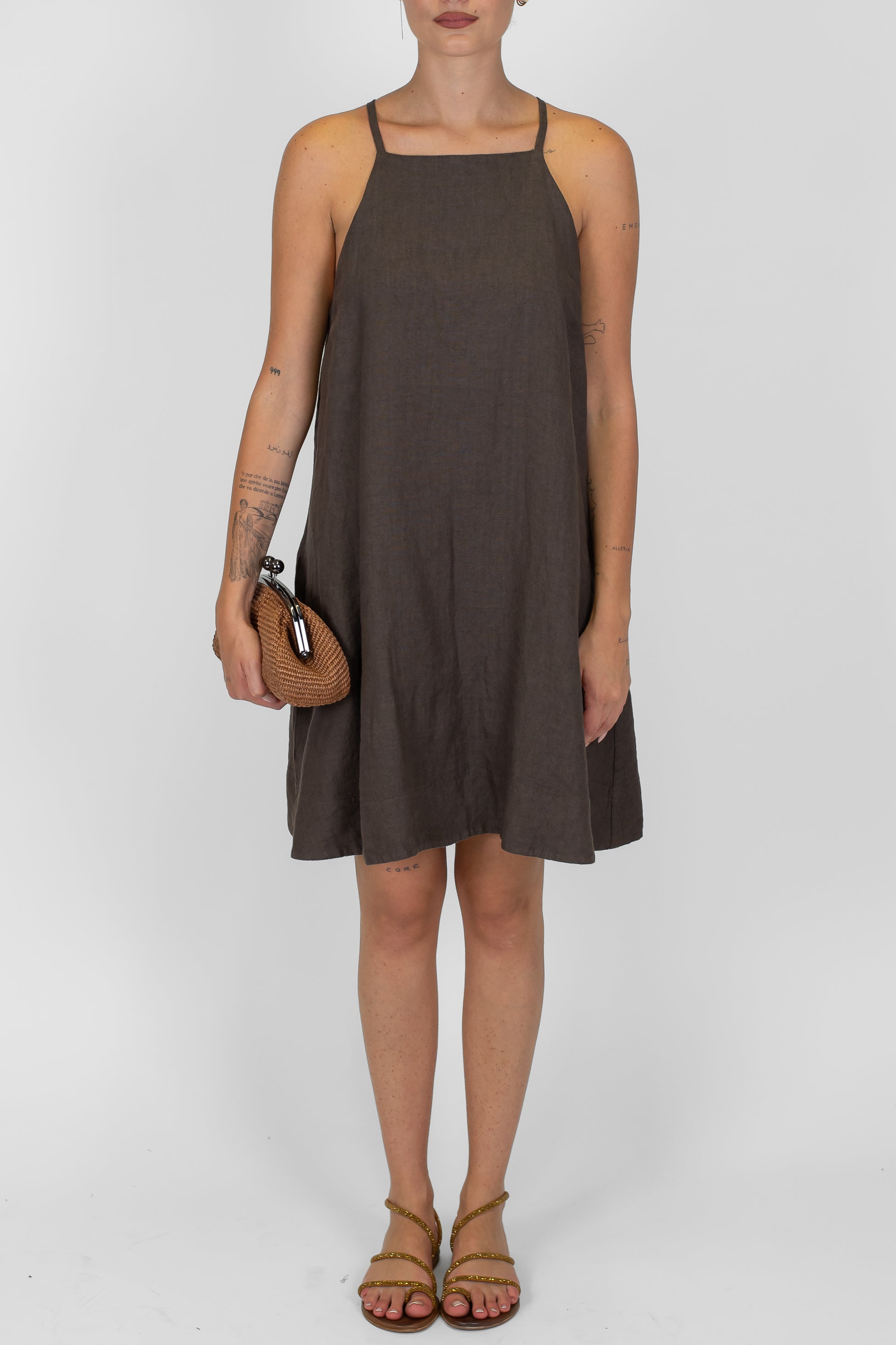 Tensione in - Abito corto 100% lino scollo all'americana