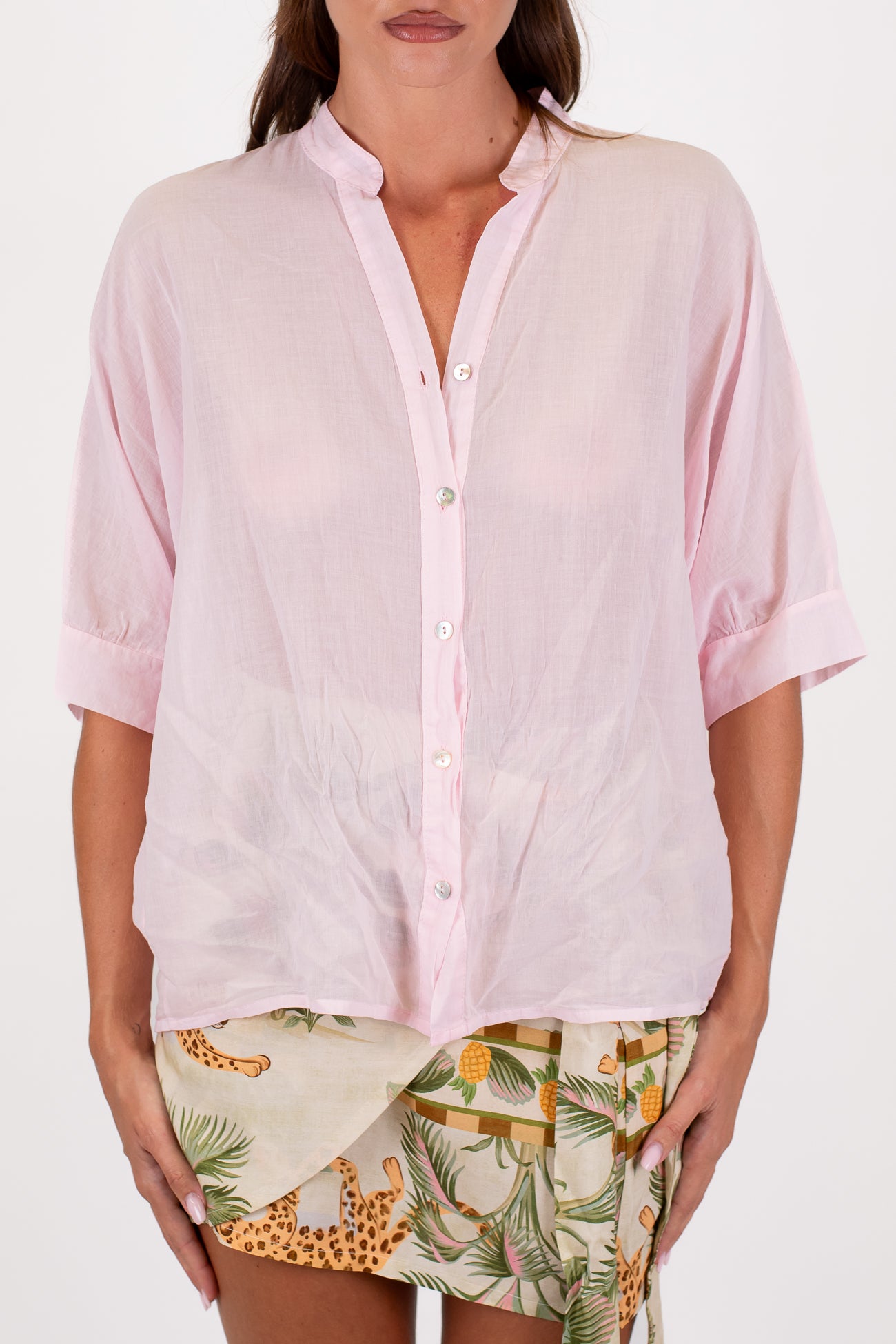 Dixie - Camicia collo alla coreana in mussola di cotone