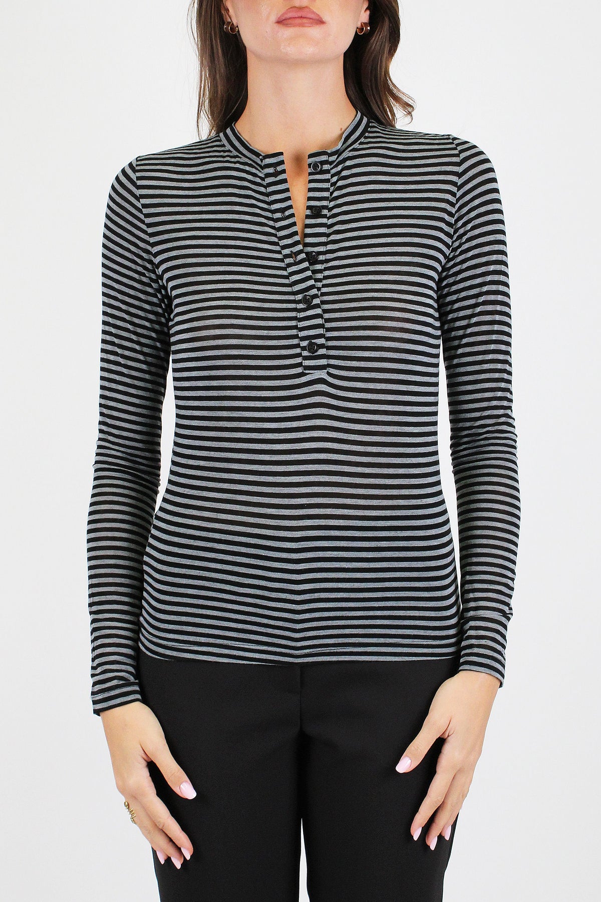 Haveone - Maglia serafino fantasia a righe in misto modal e cashmere