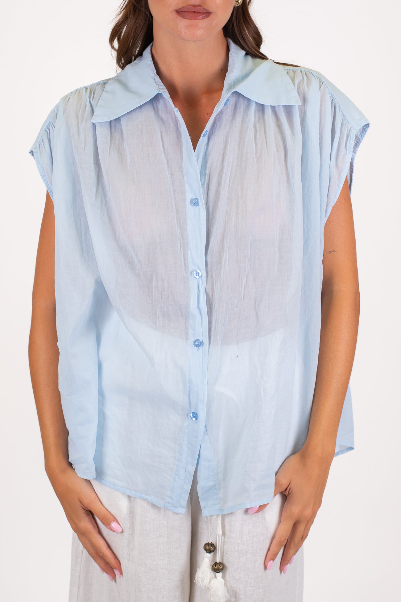 Tensione in - Camicia mezzamanica in mussola di cotone