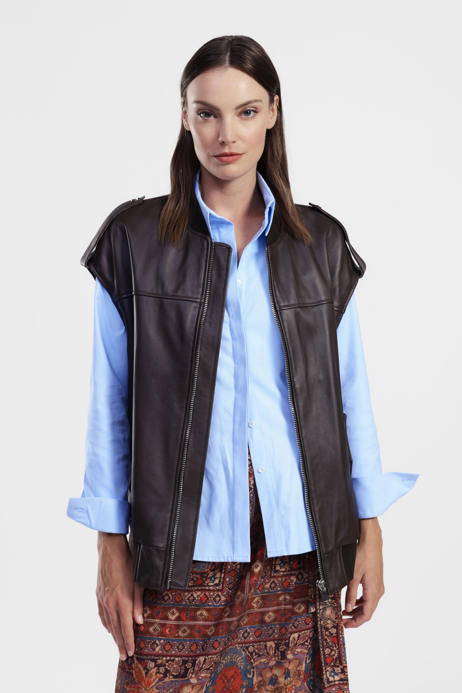 Dixie - Gilet 100% vera pelle con chiusura zip