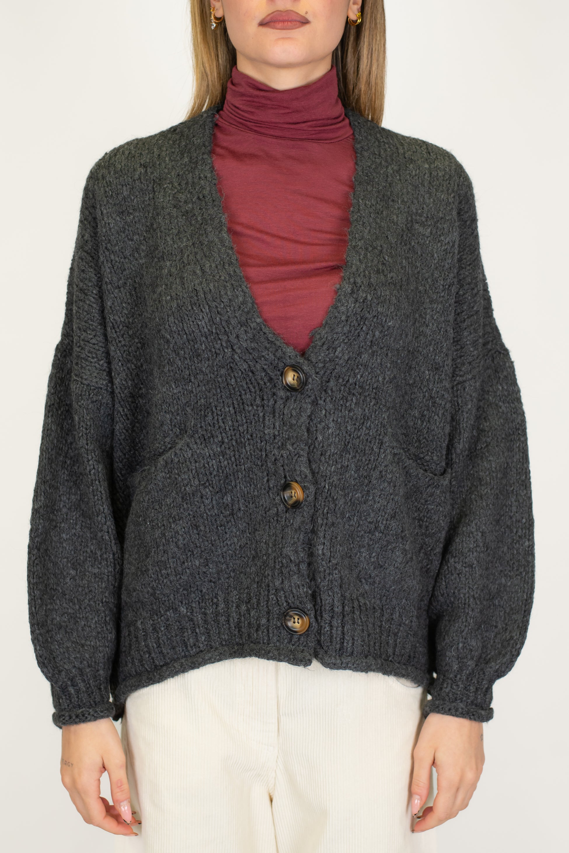Haveone - Cardigan over in misto lana con chiusura a tre bottoni