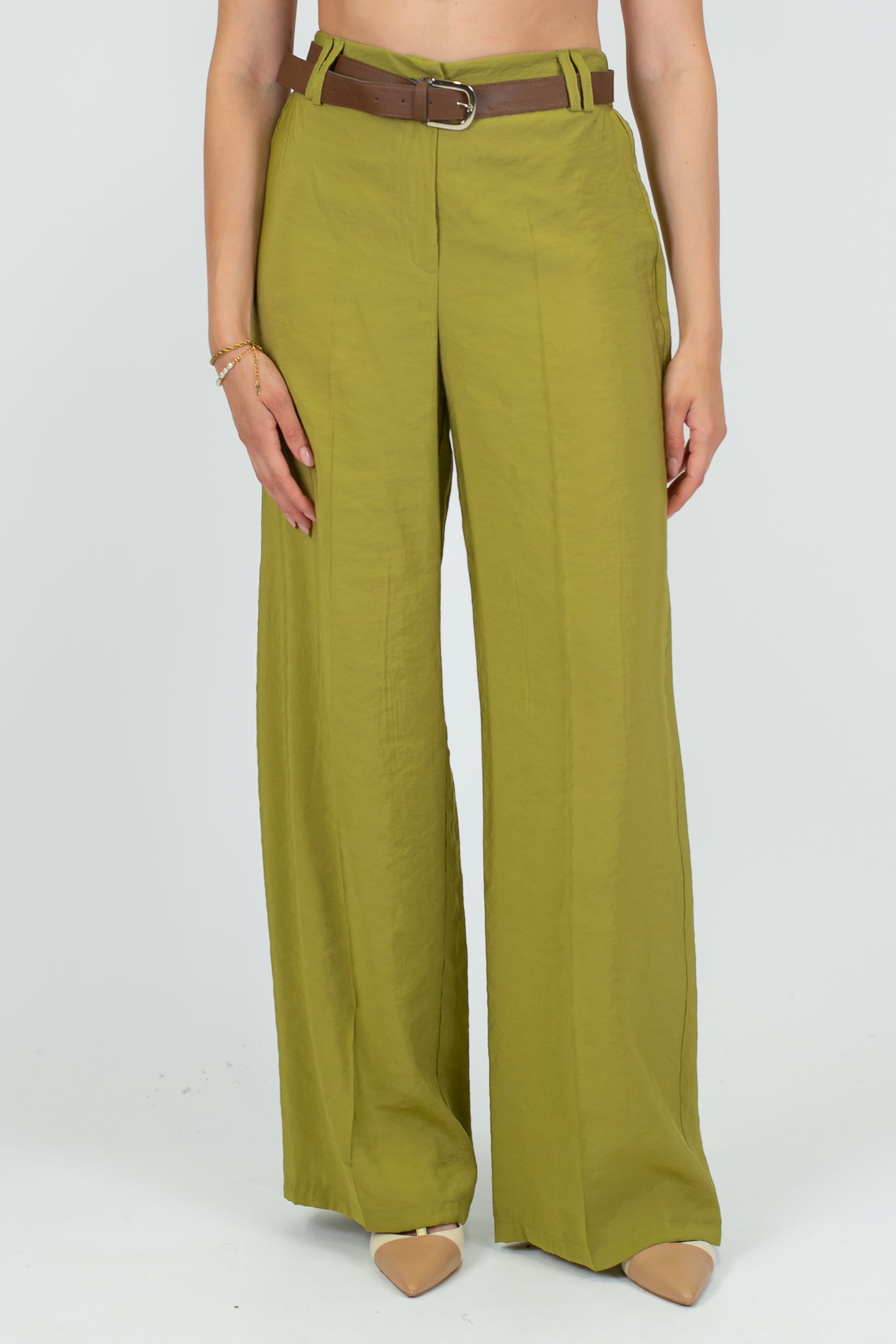 Haveone - Pantalone palazzo con elastico dietro e cintura