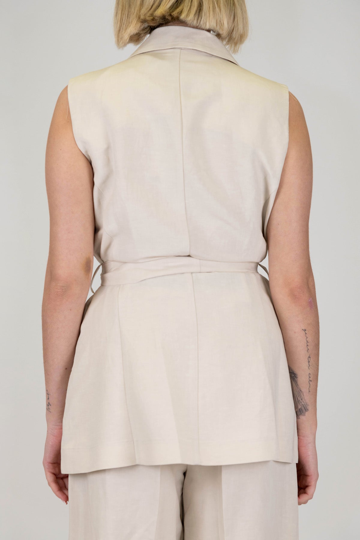 Motel - Giacca giromaniche in misto lino con cintura in tessuto