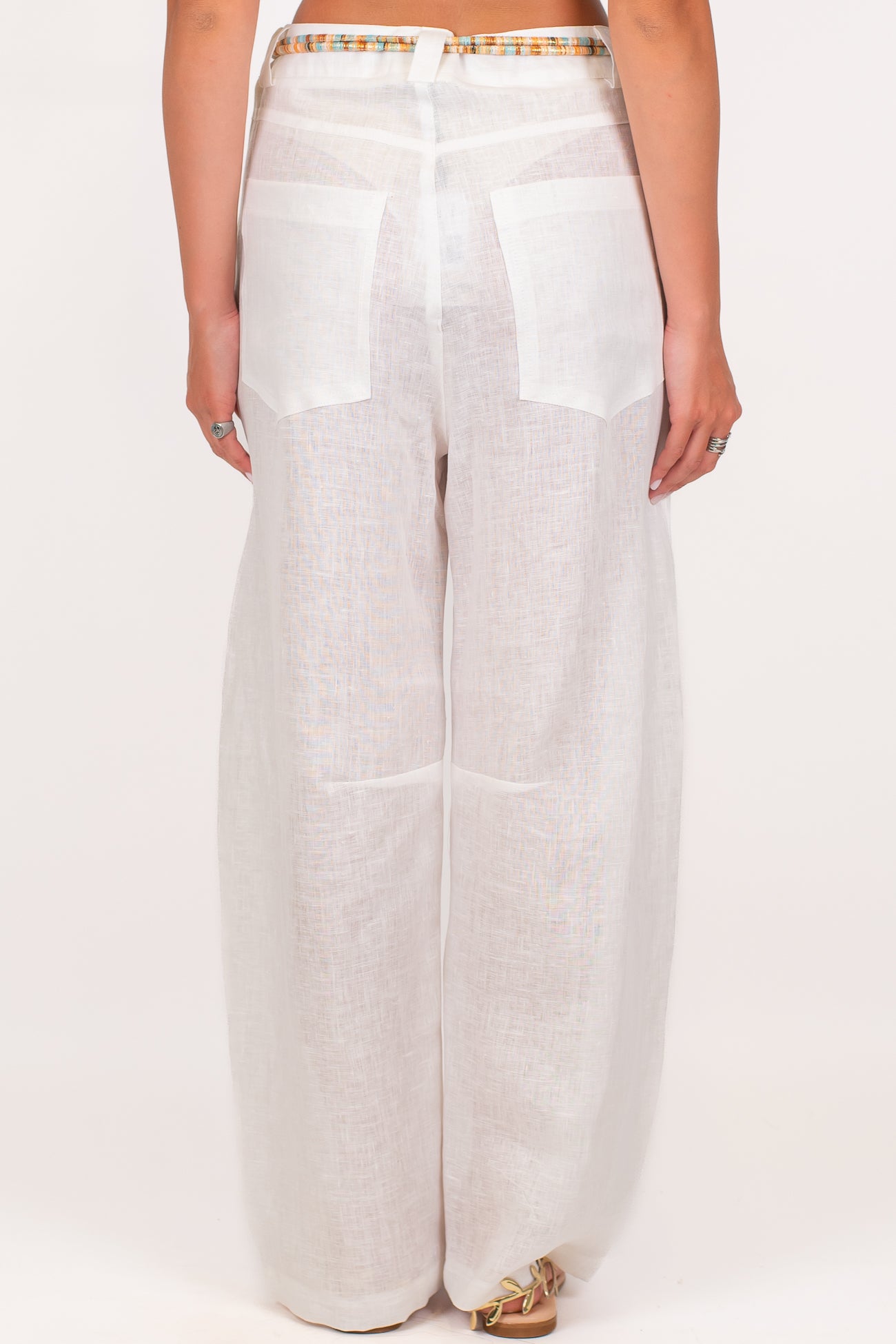 Maryely - Pantalone balloon in puro lino con cintura in corda