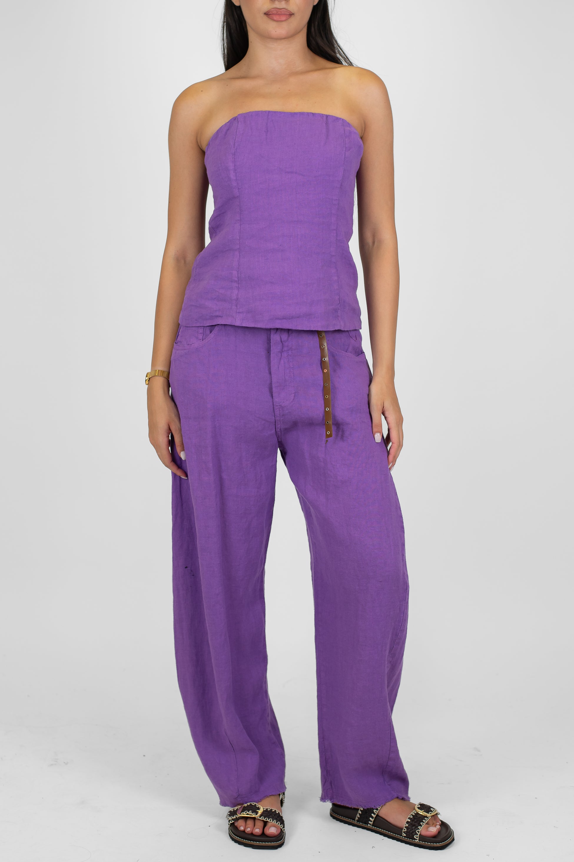 Tensione in - Pantalone balloon 100% lino sfrangiato sotto