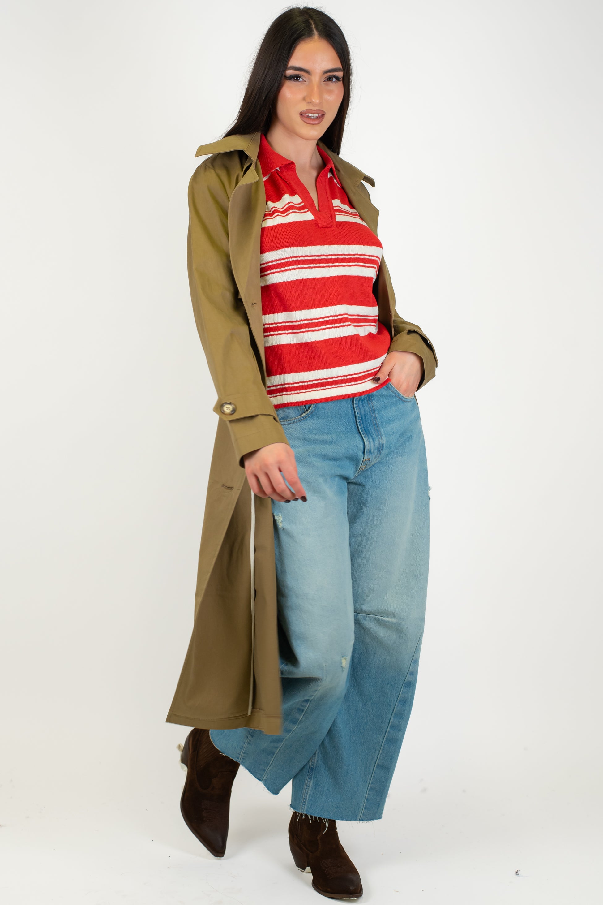 Tensione in - Trench lungo doppiopetto con cintura in tessuto