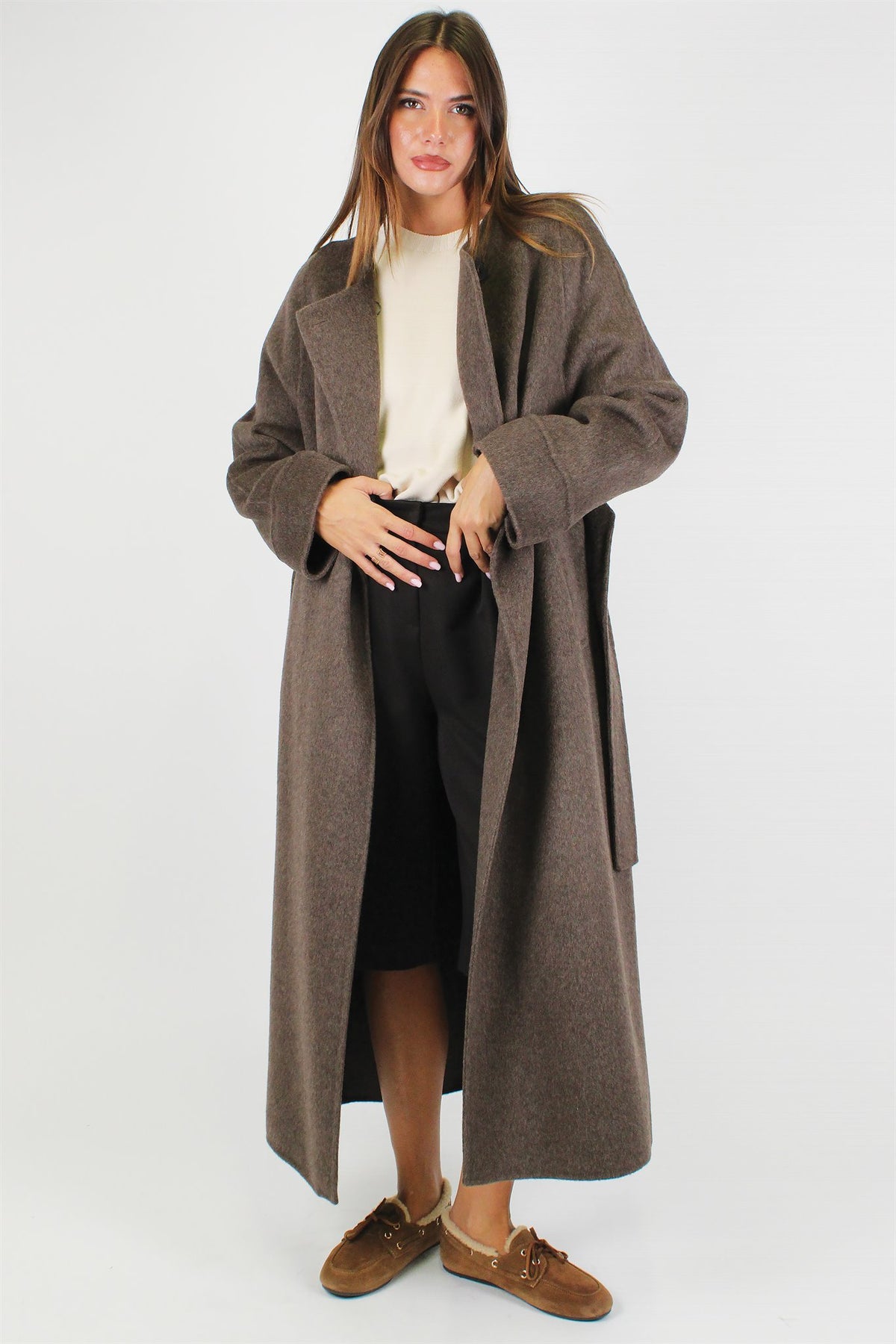 Souvenir - Cappotto girocollo in misto lana