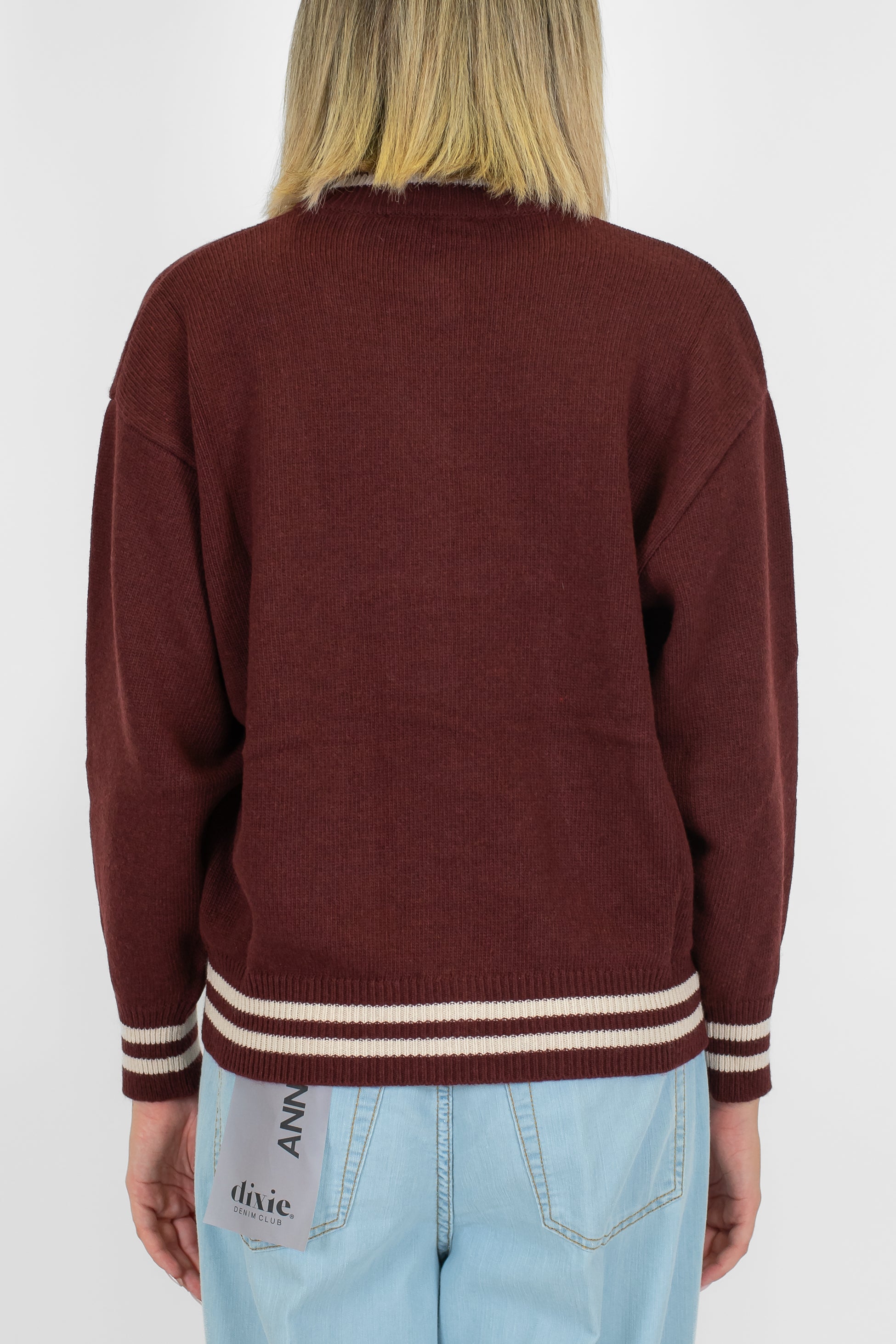 Kontatto - Bomber in maglia misto lana e cashmere con profili a contrasto e chiusura con bottoni