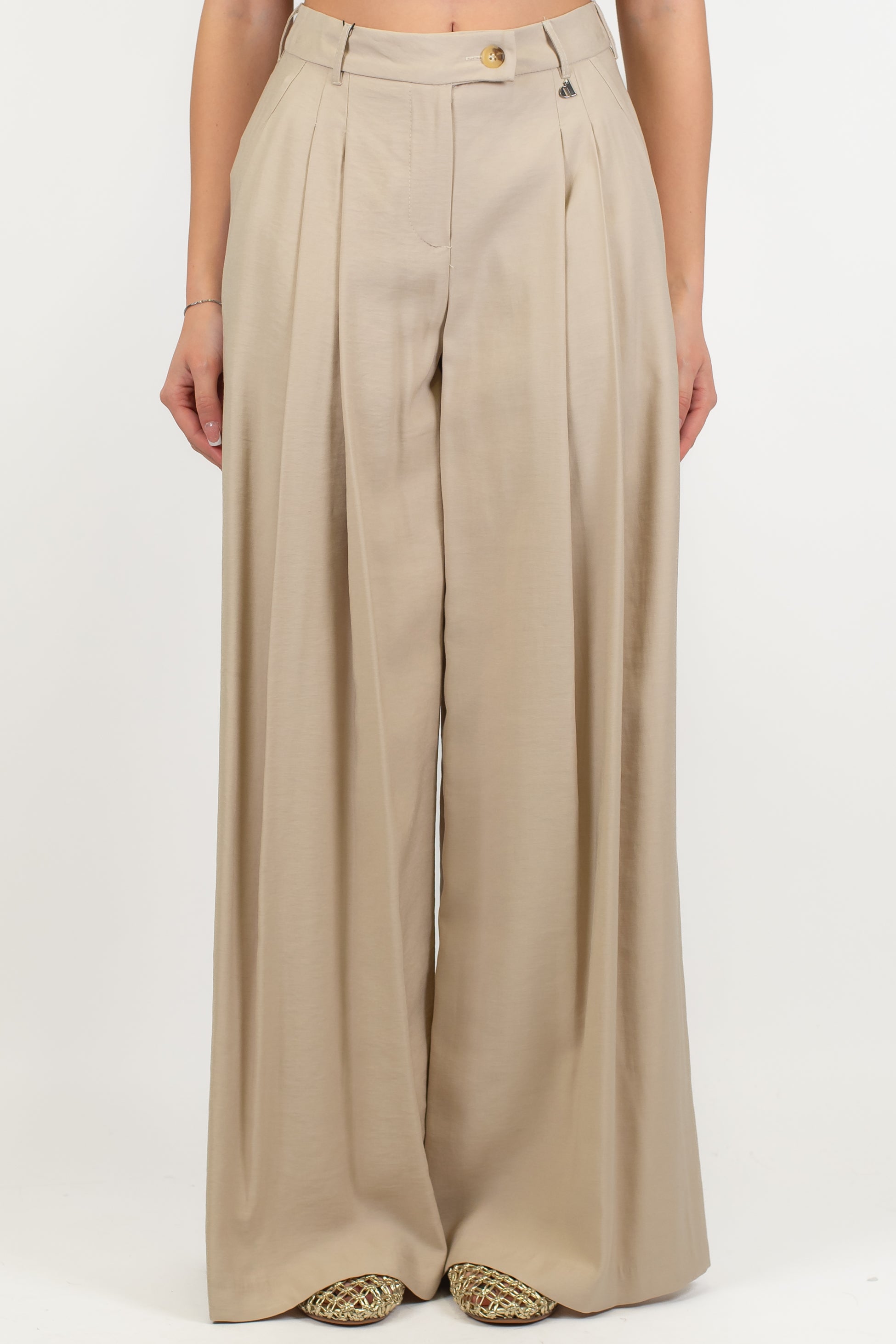 Dixie - Pantalone palazzo in viscosa leggera con pinces