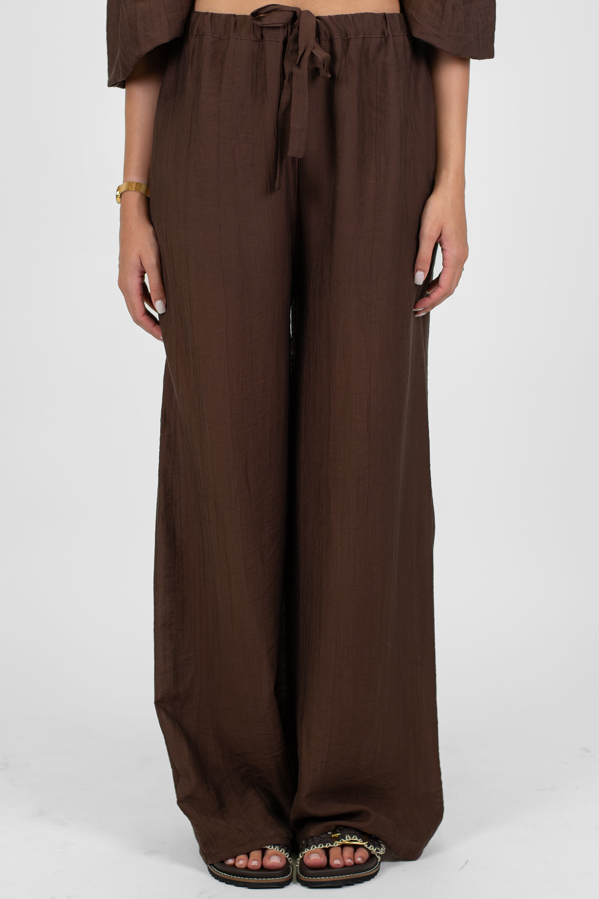 Haveone - Pantalone palazzo in tencel con coulisse