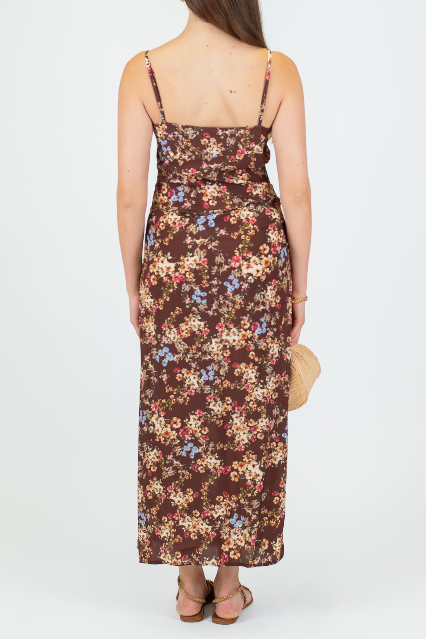 Tensione in - Abito con drappeggio laterale fantasia provenzale